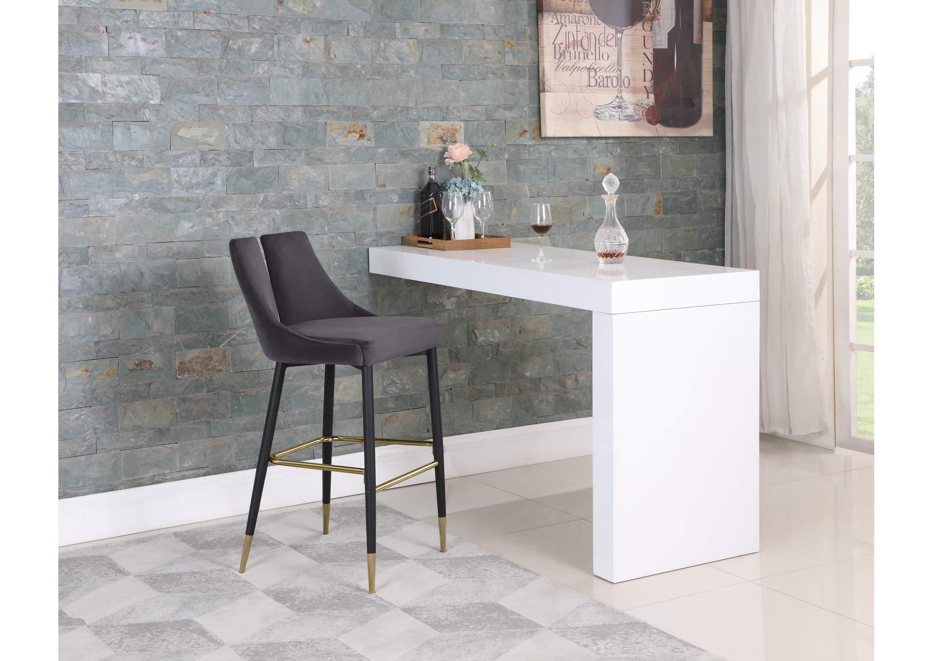 Sleek Grey Velvet Stool,Meridian Furniture