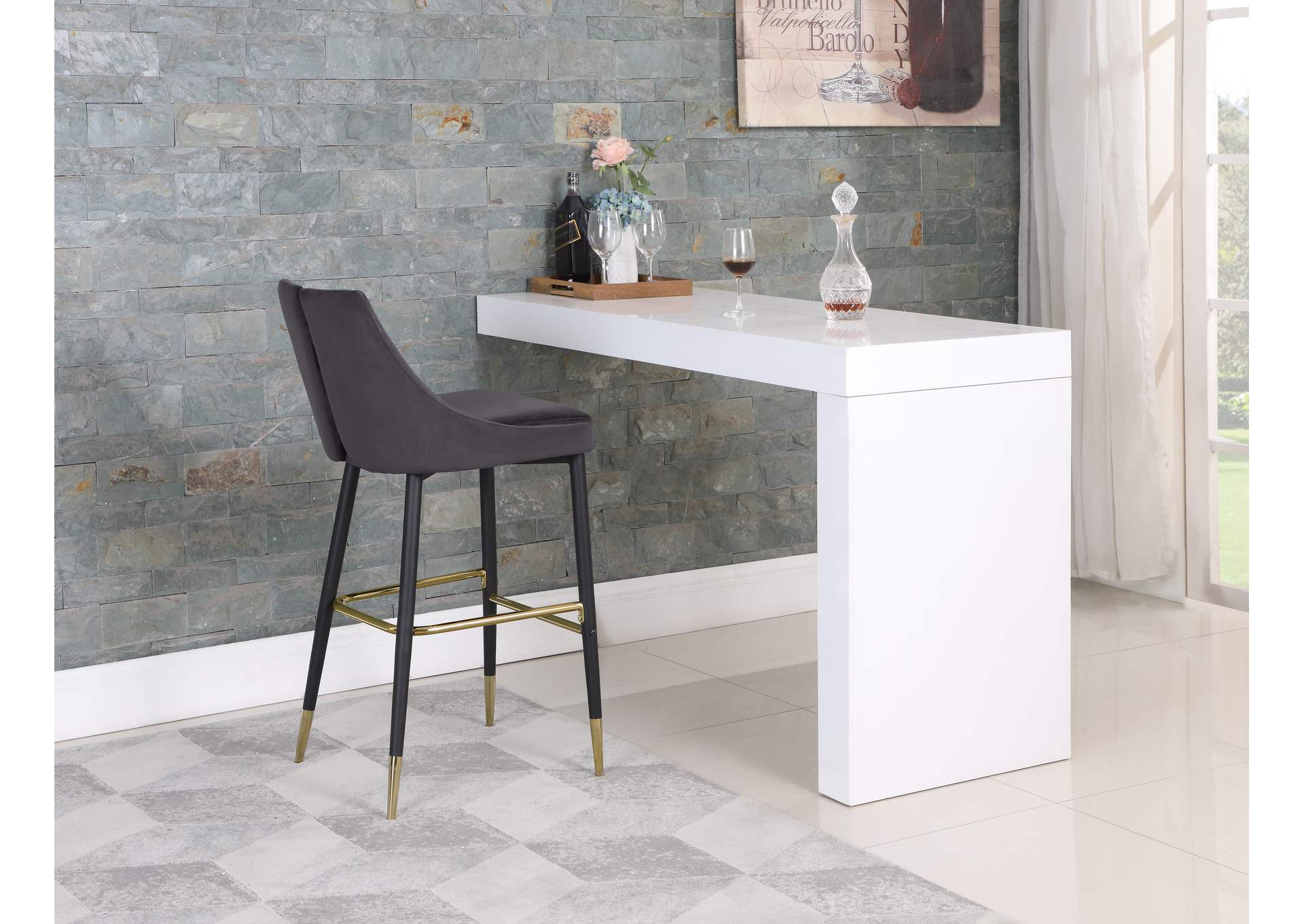 Sleek Grey Velvet Stool,Meridian Furniture