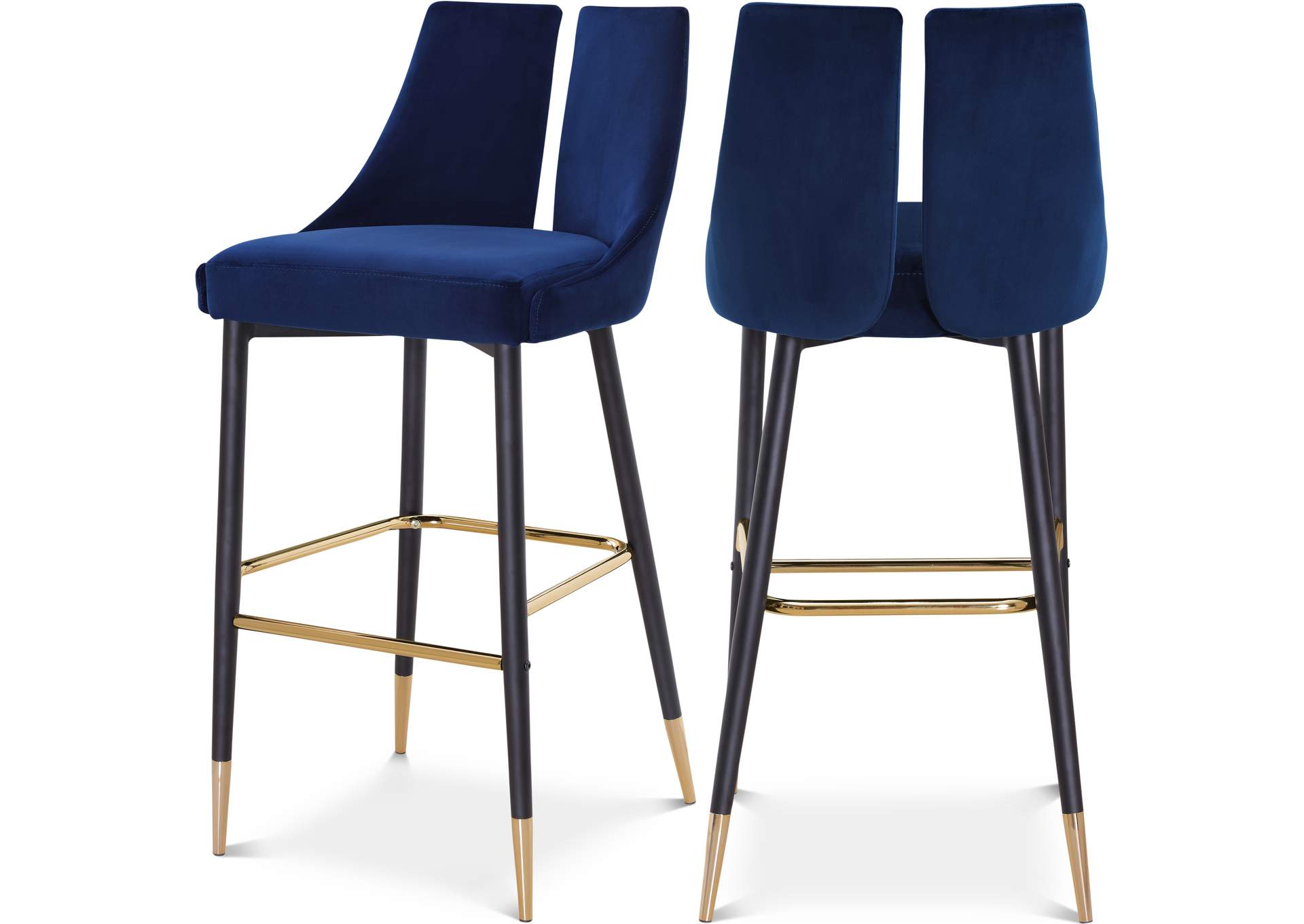 Sleek Navy Velvet Stool Set of 2,Meridian Furniture