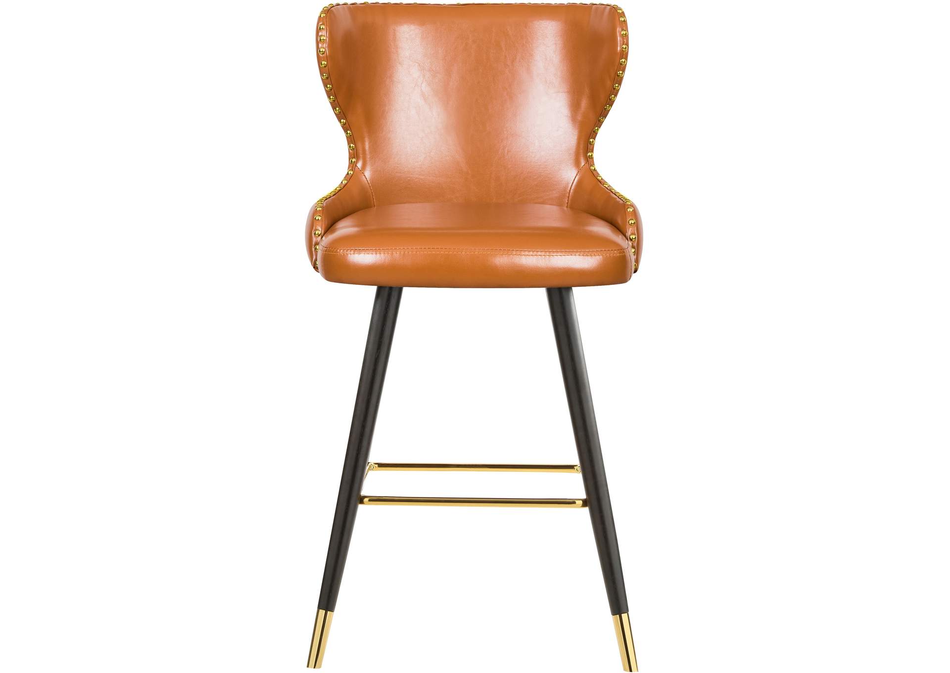 Hendrix Cognac Faux Leather Counter - Bar Stool Set of 2,Meridian Furniture