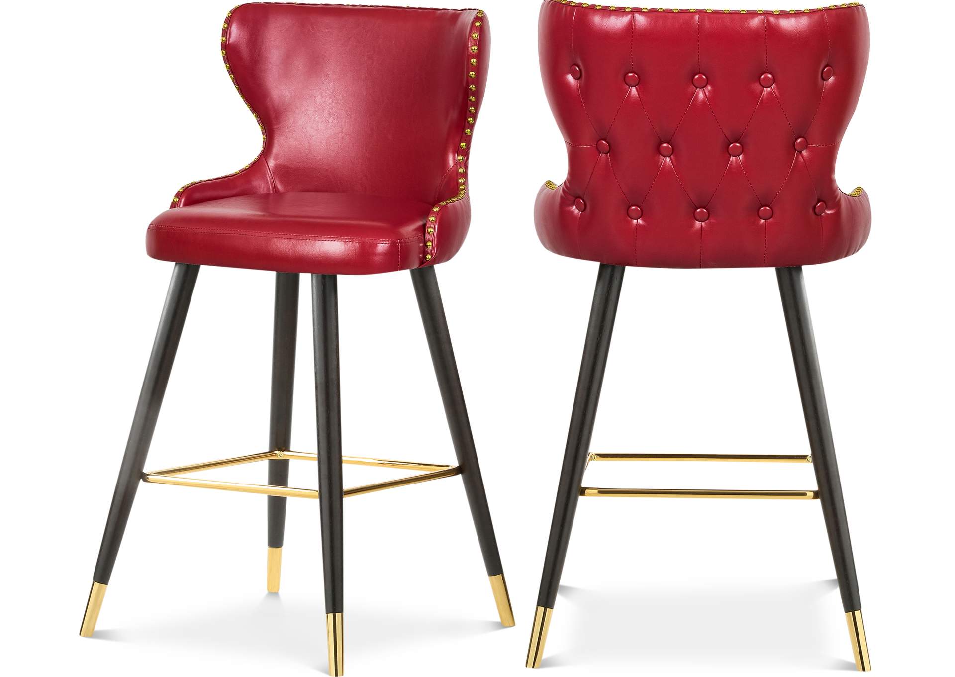 Hendrix Red Faux Leather Counter - Bar Stool Set of 2,Meridian Furniture