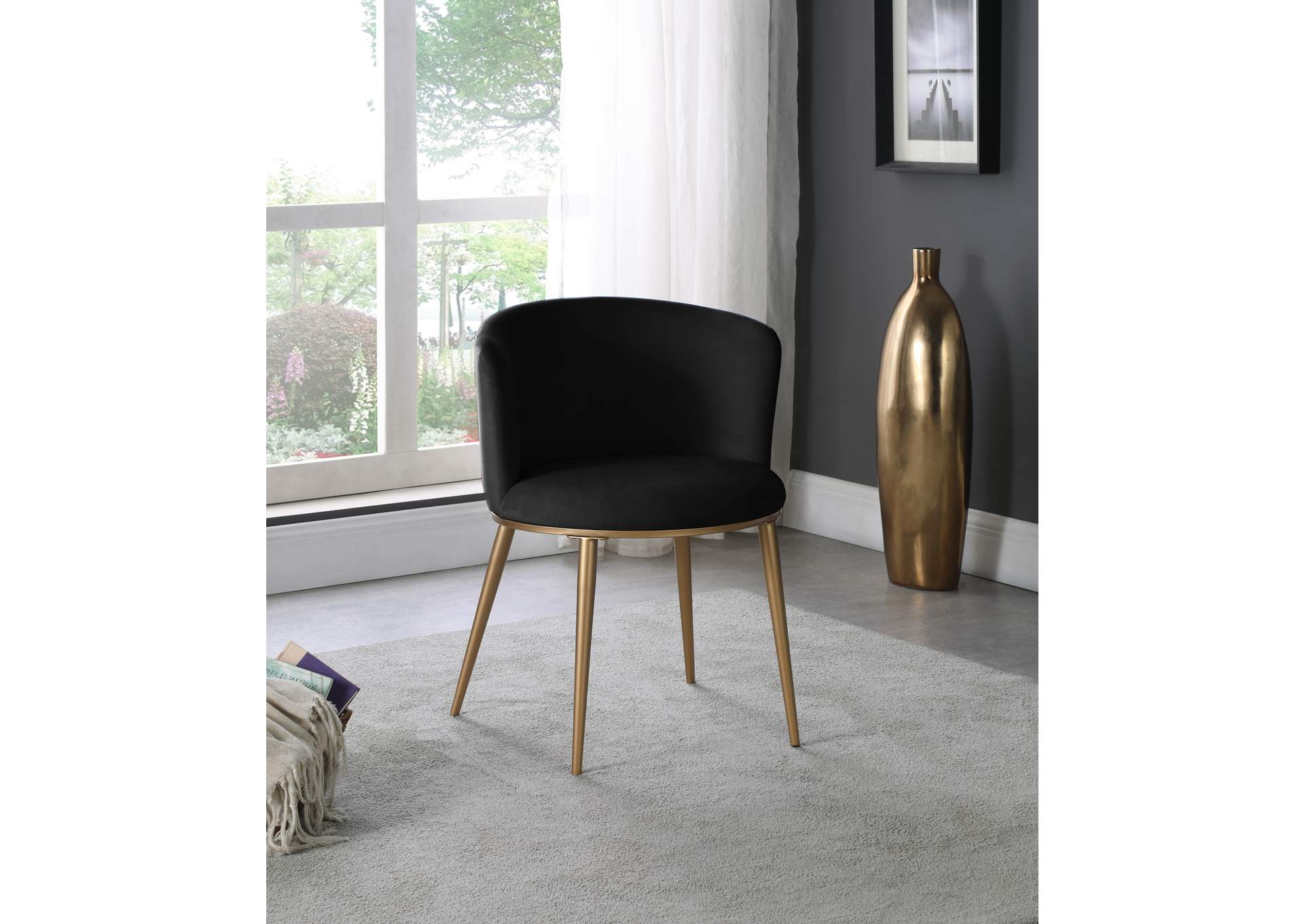 Skylar Black Velvet Dining Chair Set of 2,Meridian Furniture