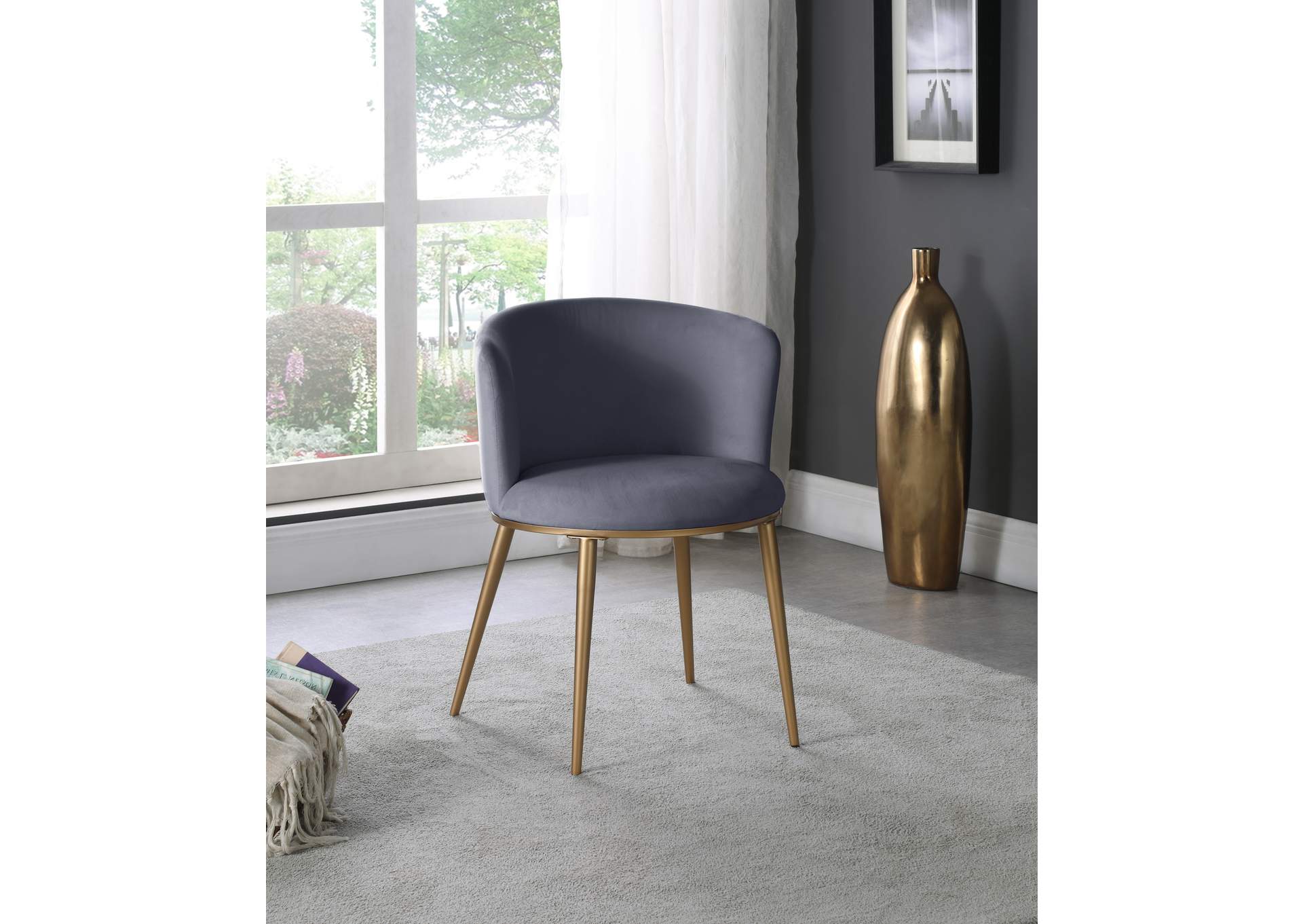 Skylar Grey Velvet Dining Chair Set of 2,Meridian Furniture