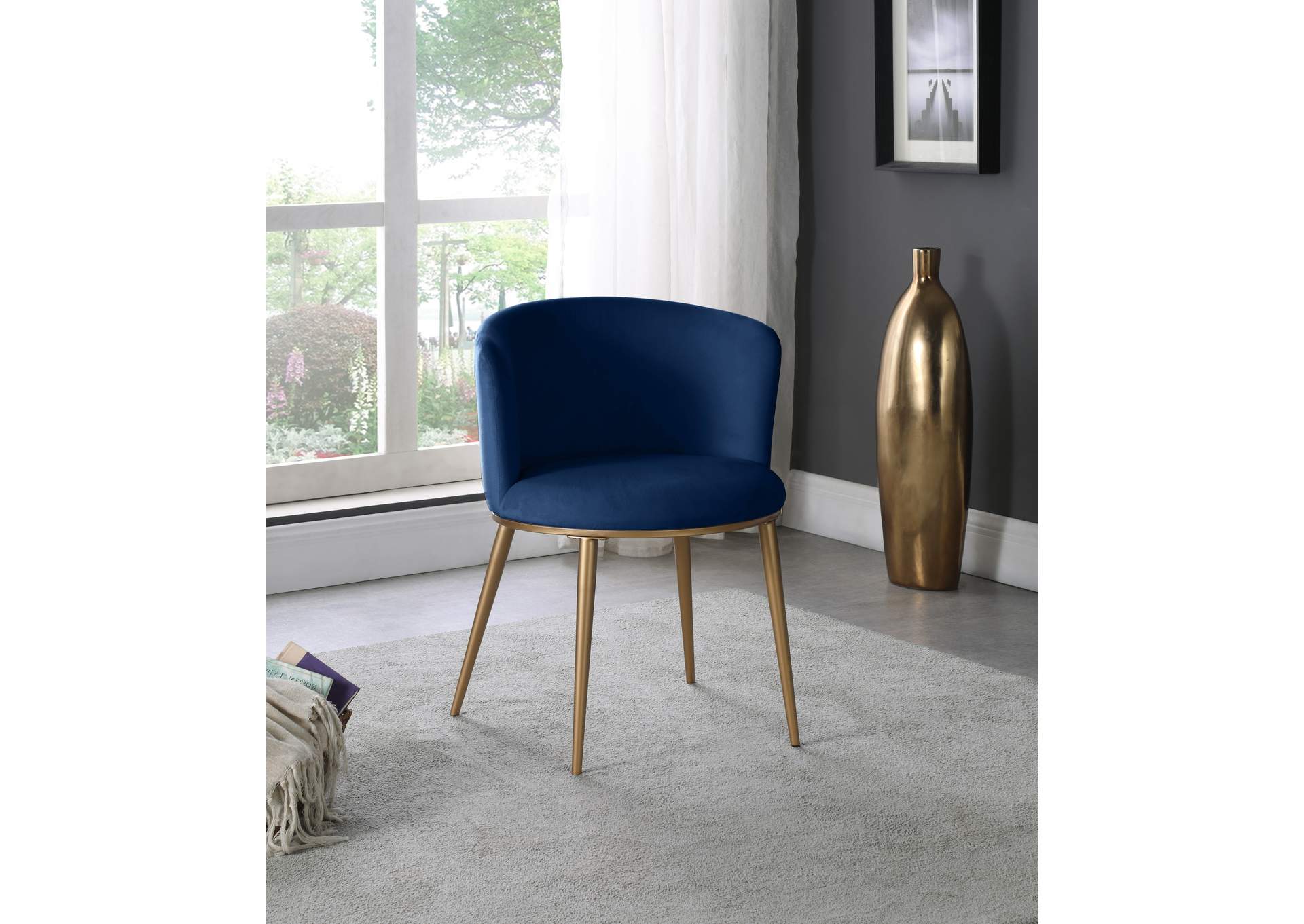 Skylar Navy Velvet Dining Chair Set of 2,Meridian Furniture