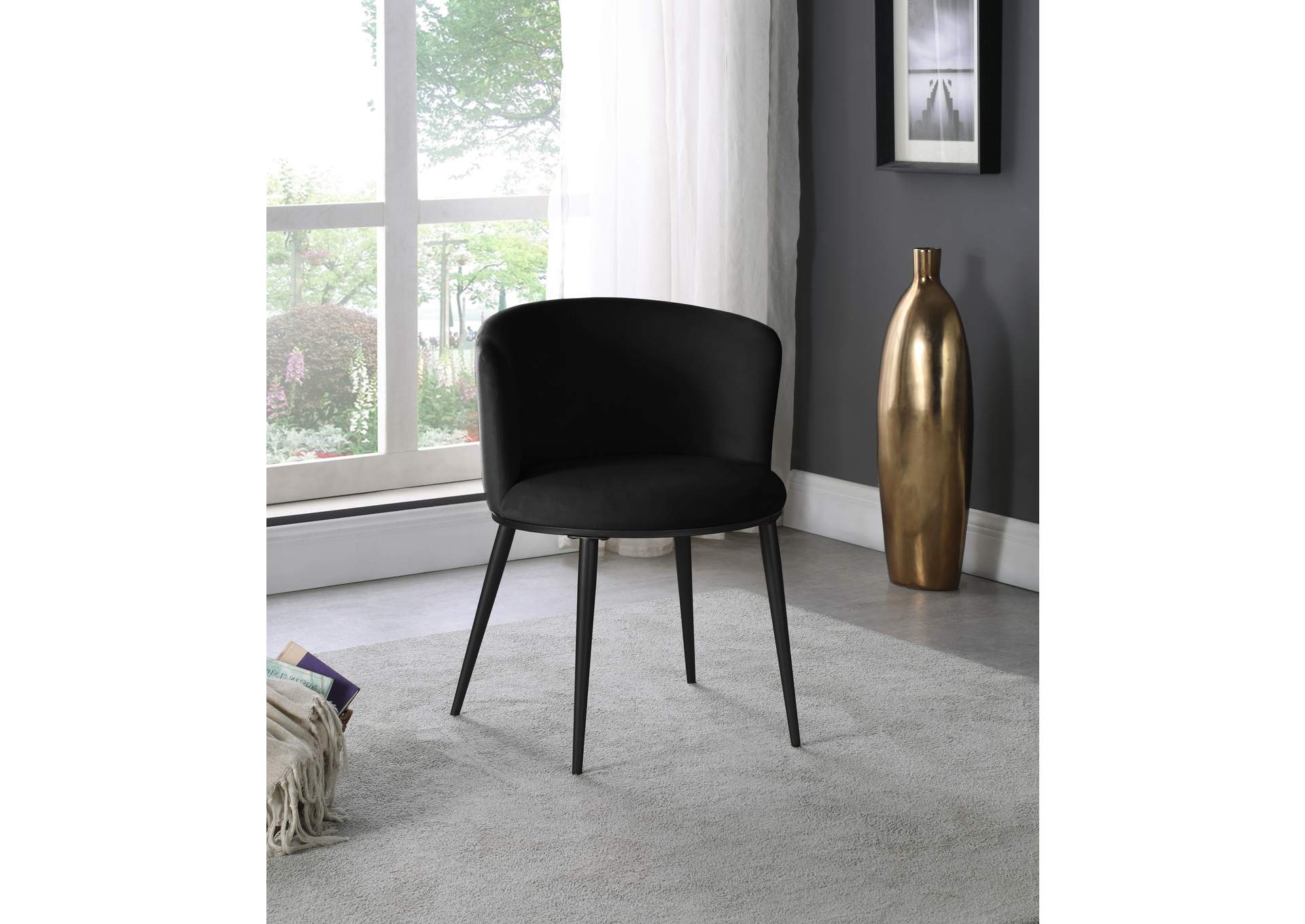 Skylar Black Velvet Dining Chair Set of 2,Meridian Furniture