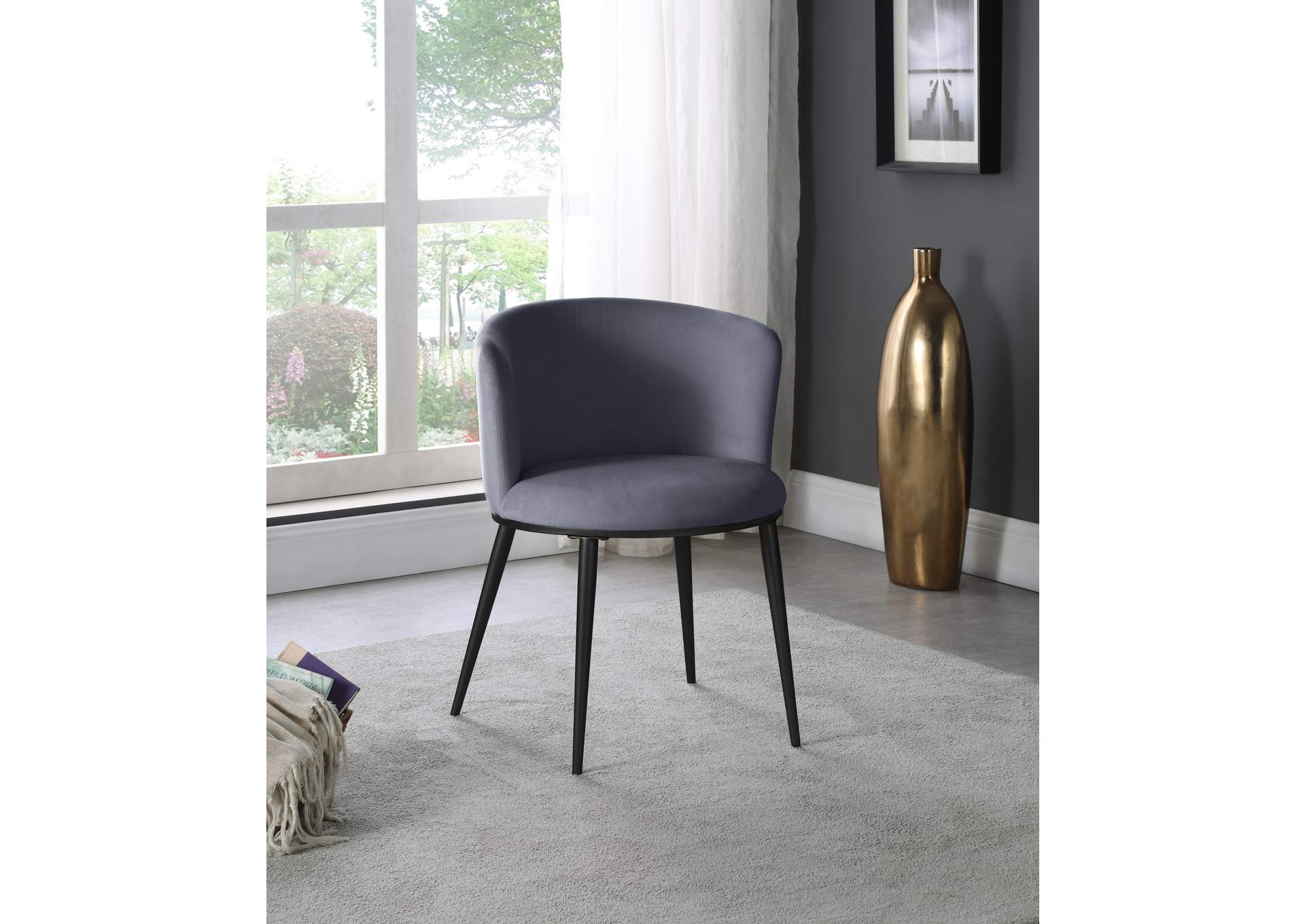 Skylar Grey Velvet Dining Chair Set of 2,Meridian Furniture