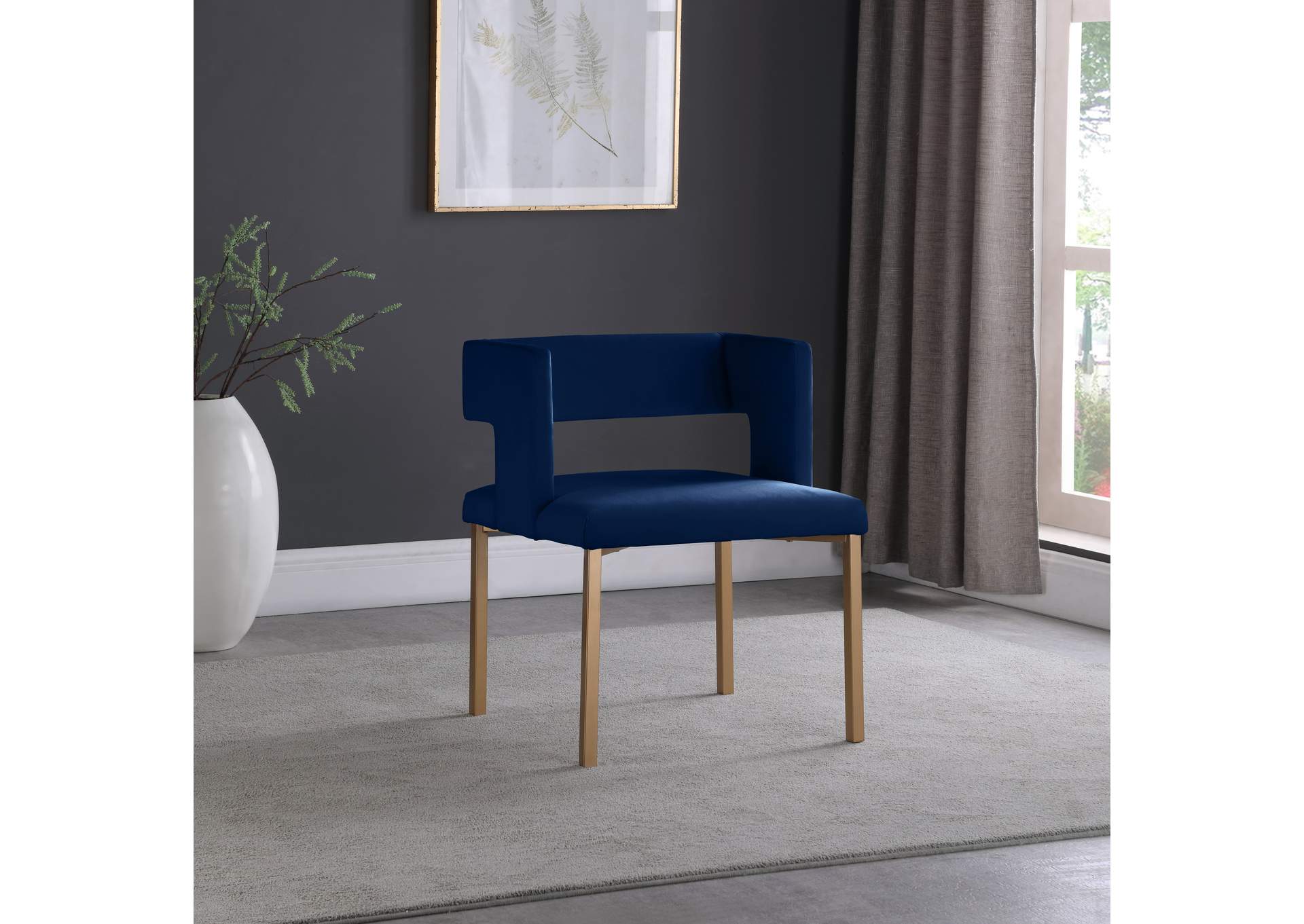 Caleb Navy Velvet Dining Chair Set of 2,Meridian Furniture