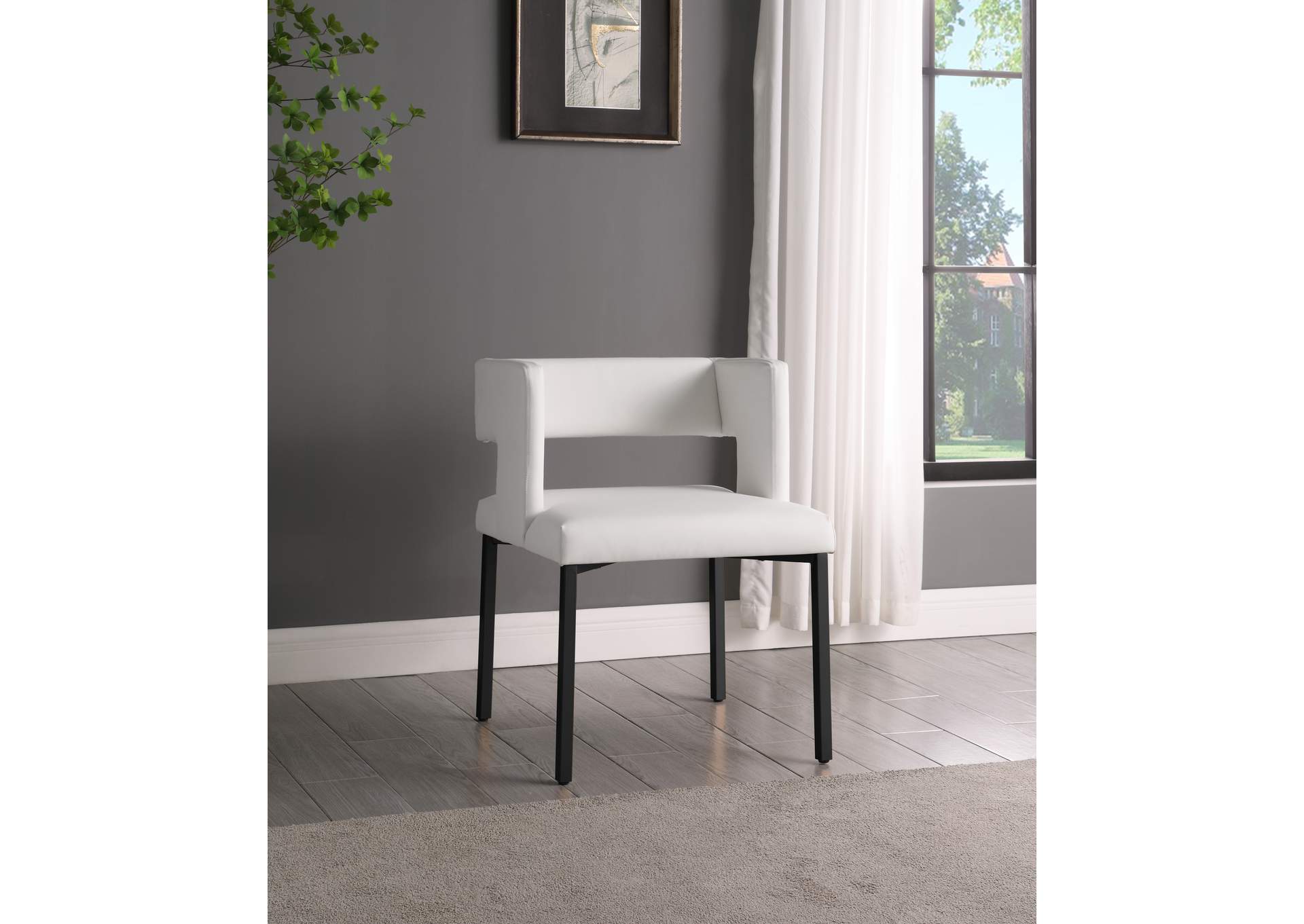 Caleb White Faux Leather Dining Chair Set of 2,Meridian Furniture