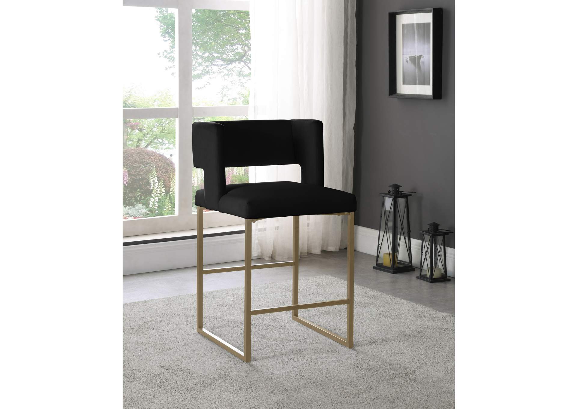 Caleb Black Velvet Counter Stool Set of 2,Meridian Furniture