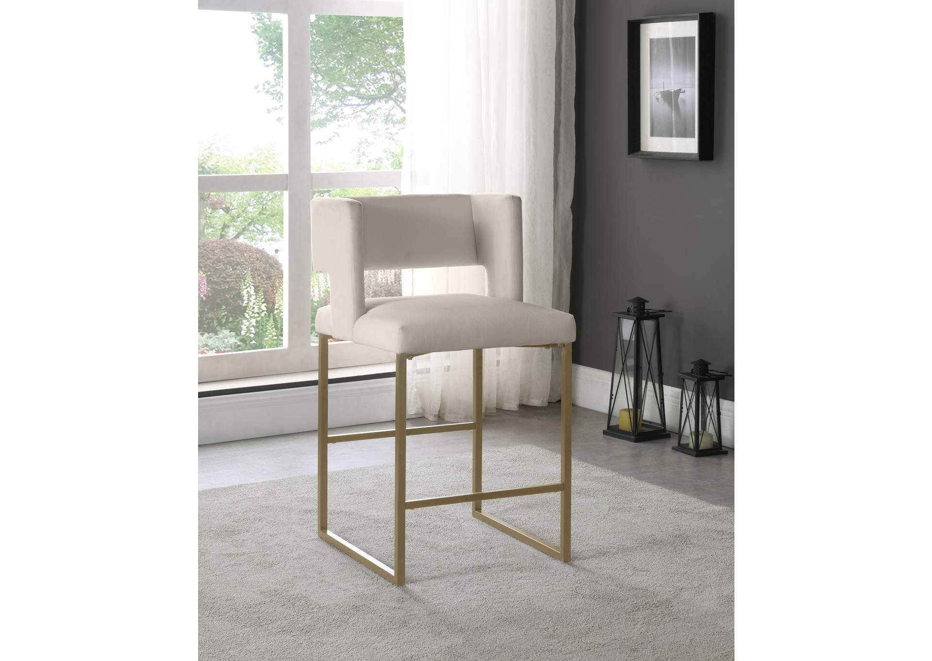 Caleb Cream Velvet Counter Stool Set of 2,Meridian Furniture