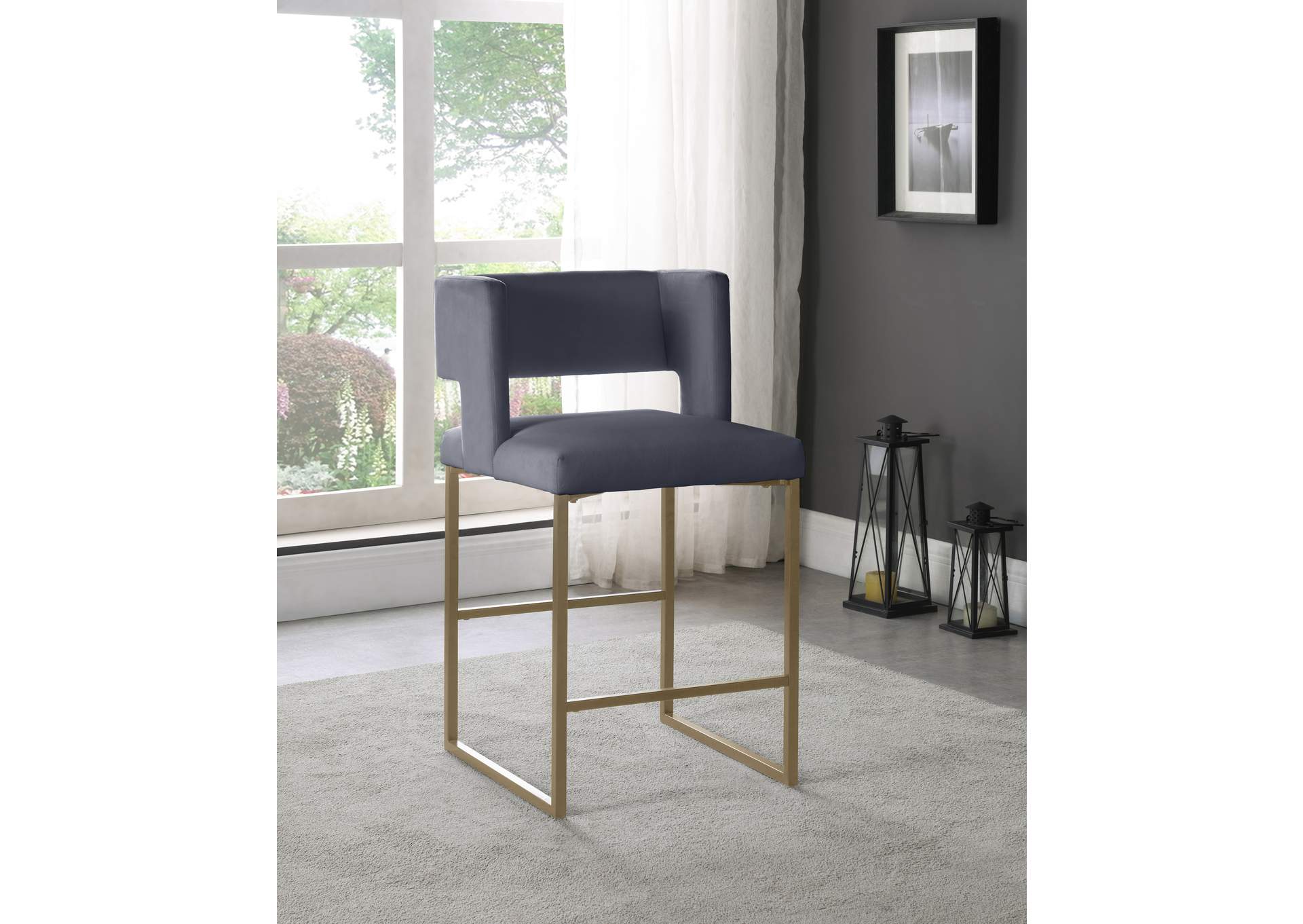 Caleb Grey Velvet Counter Stool Set of 2,Meridian Furniture