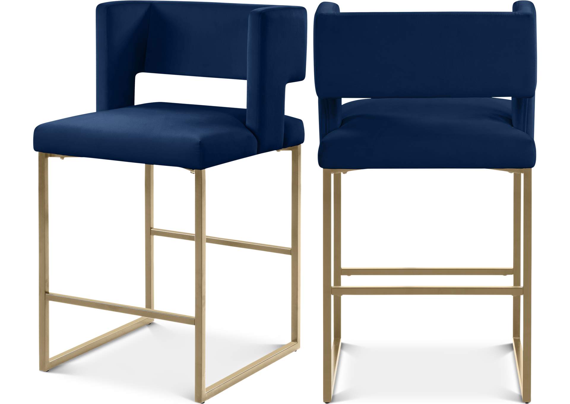 Caleb Navy Velvet Counter Stool Set of 2,Meridian Furniture