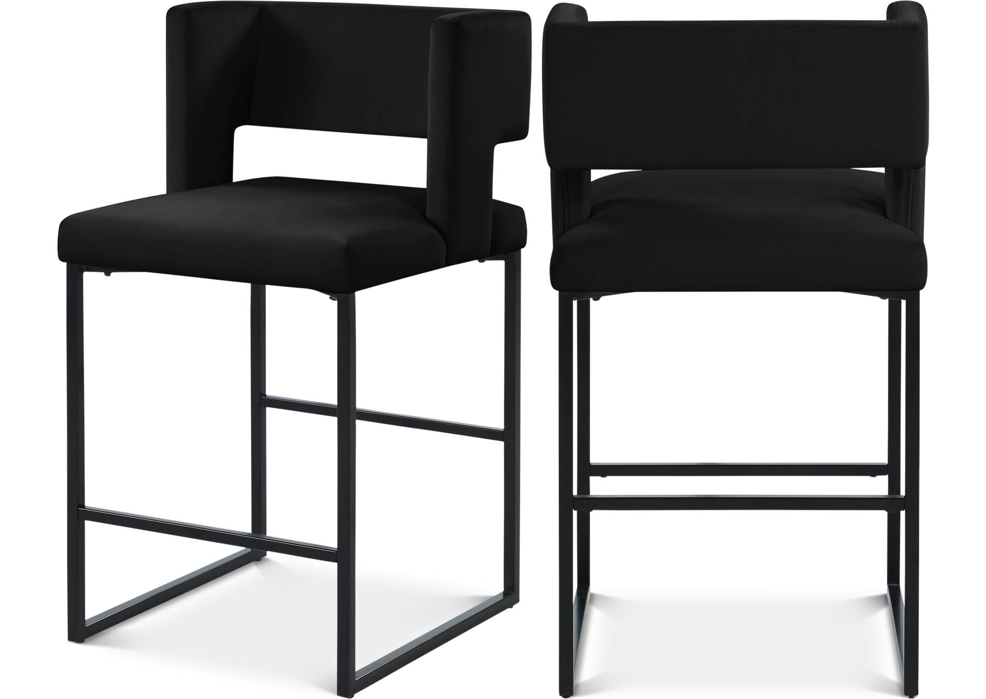 Caleb Black Velvet Counter Stool Set of 2,Meridian Furniture