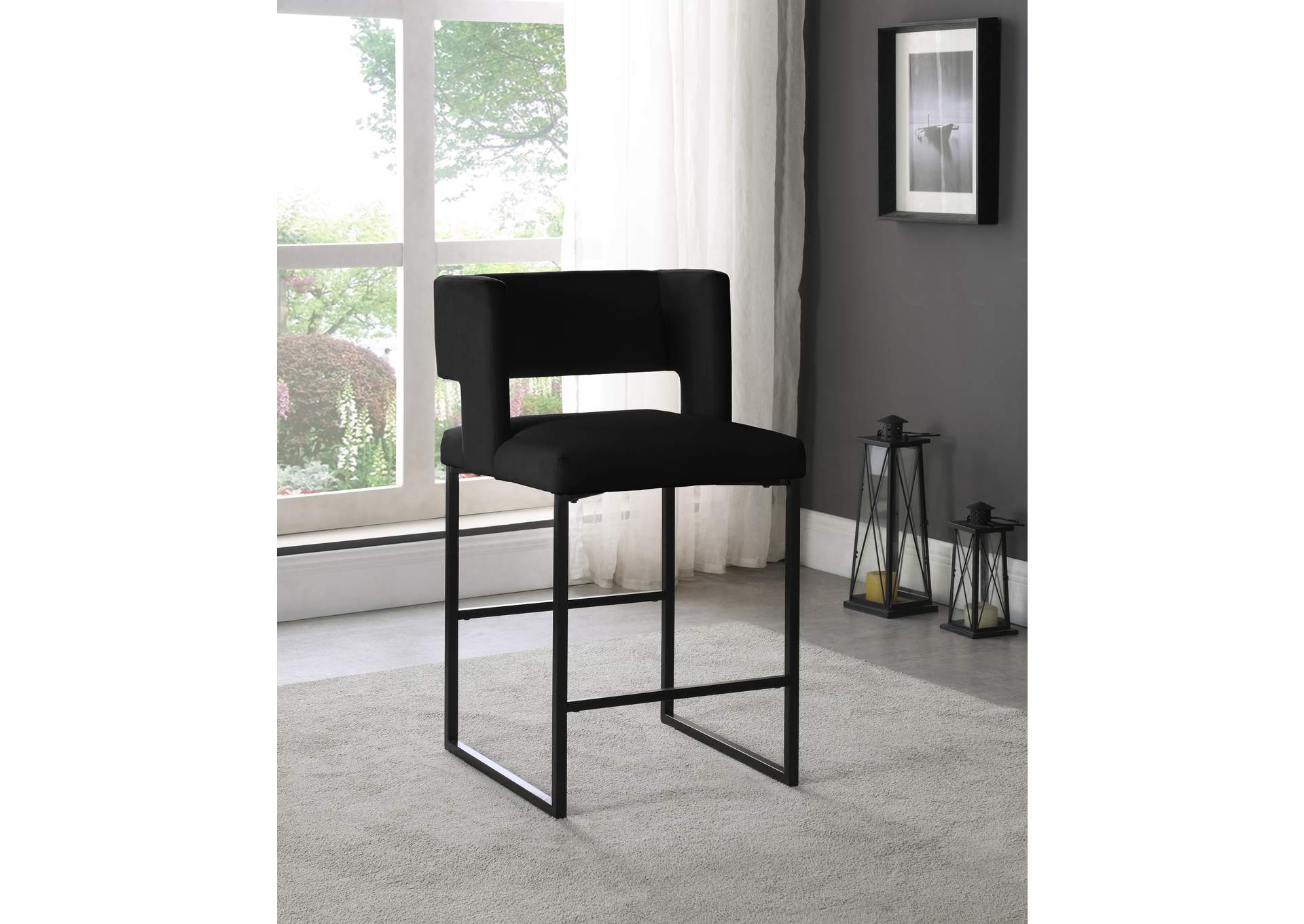 Caleb Black Velvet Counter Stool Set of 2,Meridian Furniture