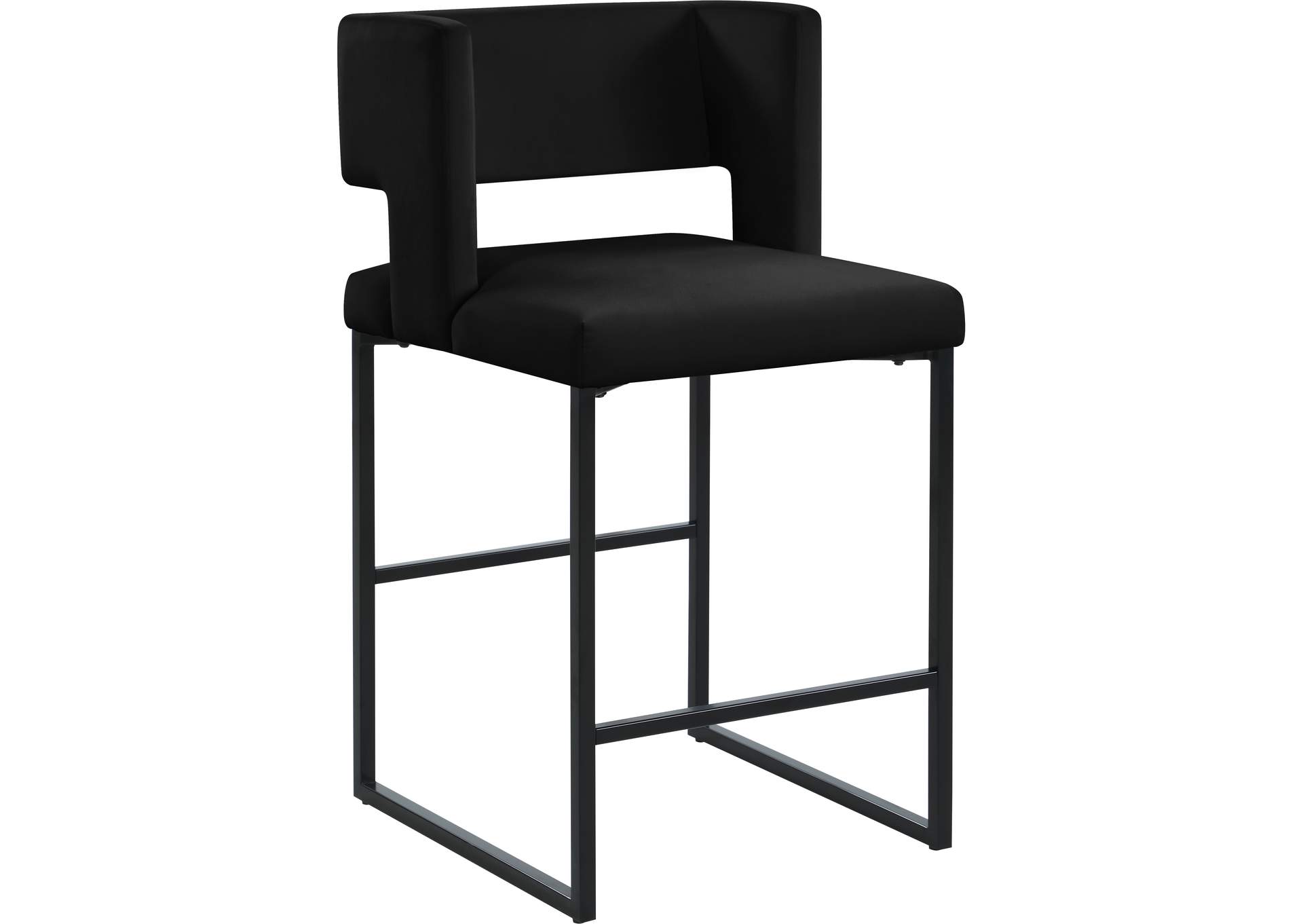 Caleb Black Velvet Counter Stool Set of 2,Meridian Furniture