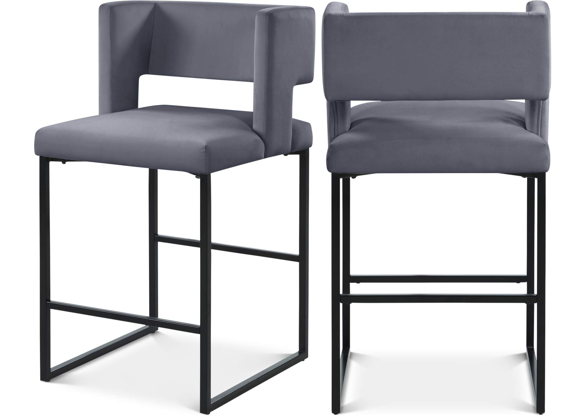 Caleb Grey Velvet Counter Stool Set of 2,Meridian Furniture