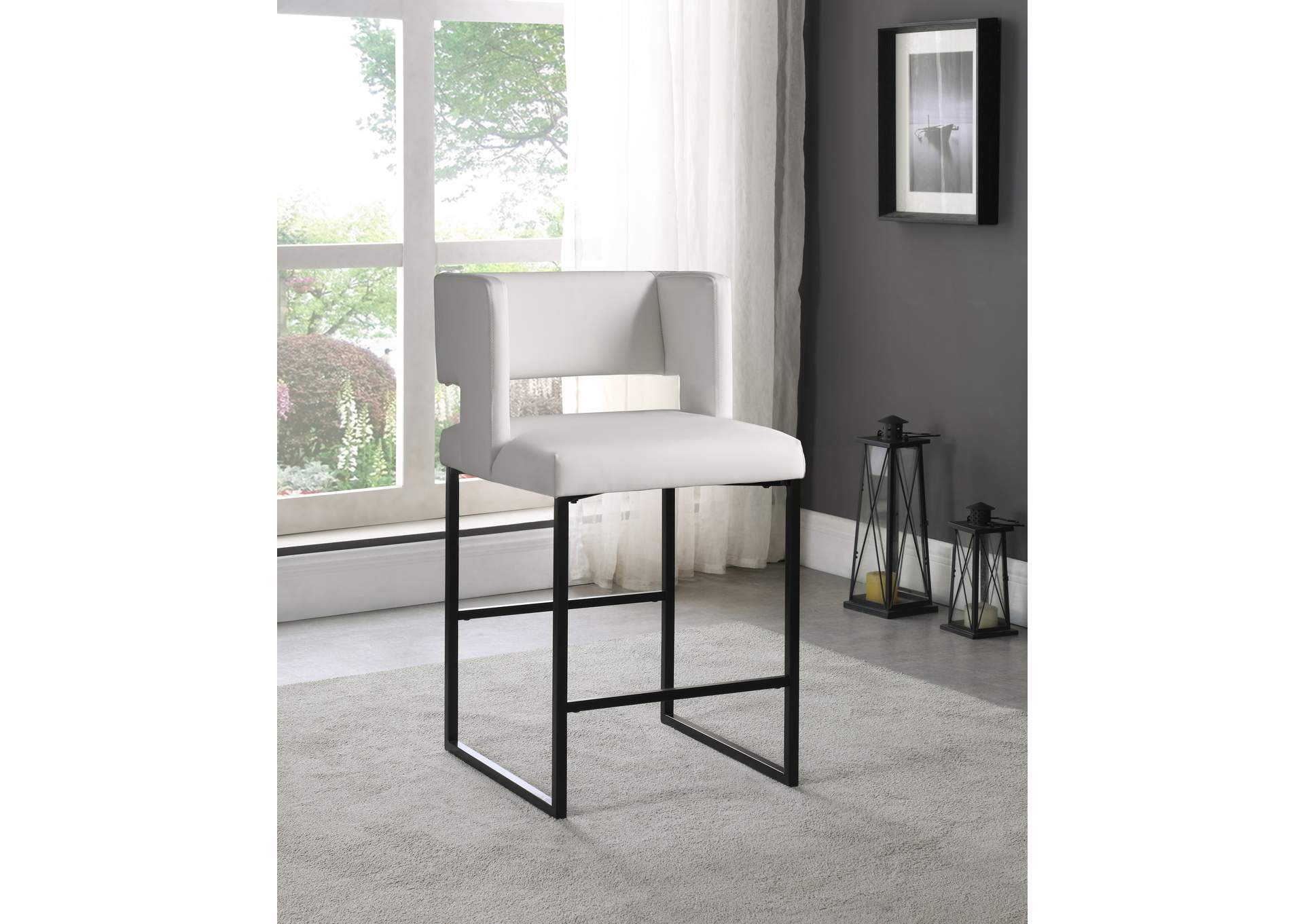 Caleb White Faux Leather Counter Stool Set of 2,Meridian Furniture