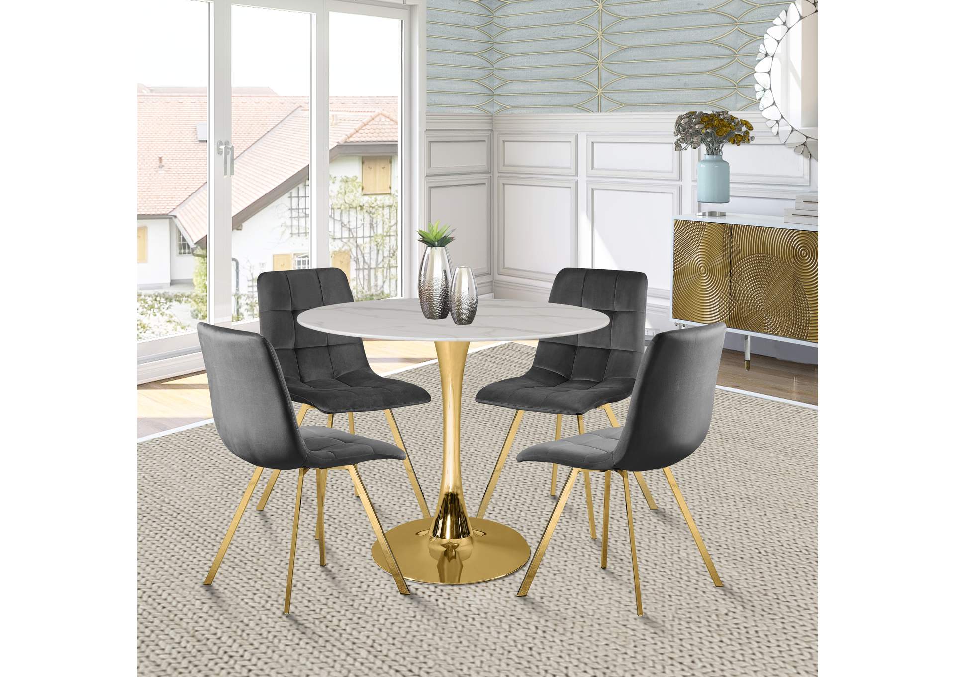 Tulip Gold Dining Table (3 Boxes),Meridian Furniture