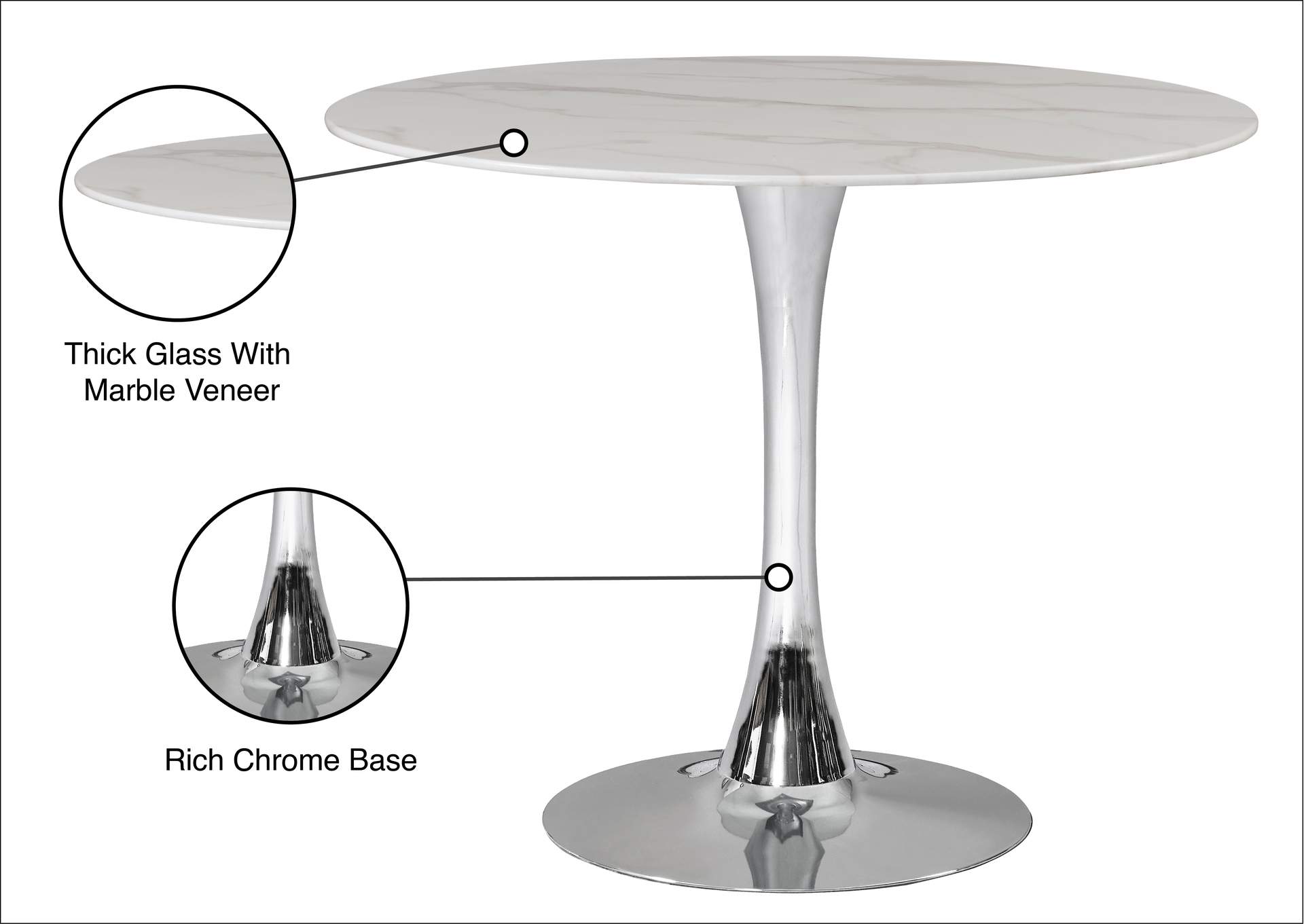 Tulip Chrome Dining Table (3 Boxes),Meridian Furniture