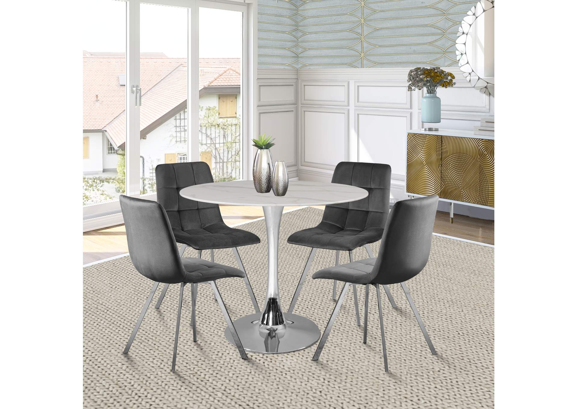 Tulip Chrome Dining Table (3 Boxes),Meridian Furniture