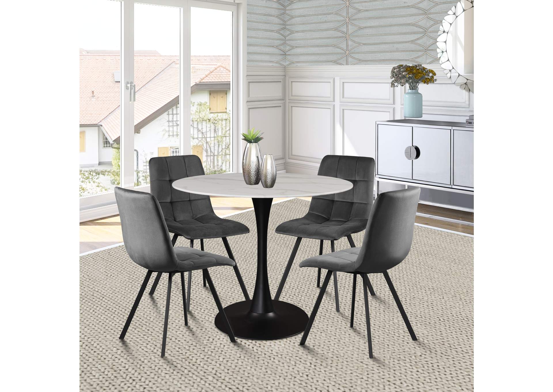 Tulip Matte Black Dining Table (3 Boxes),Meridian Furniture