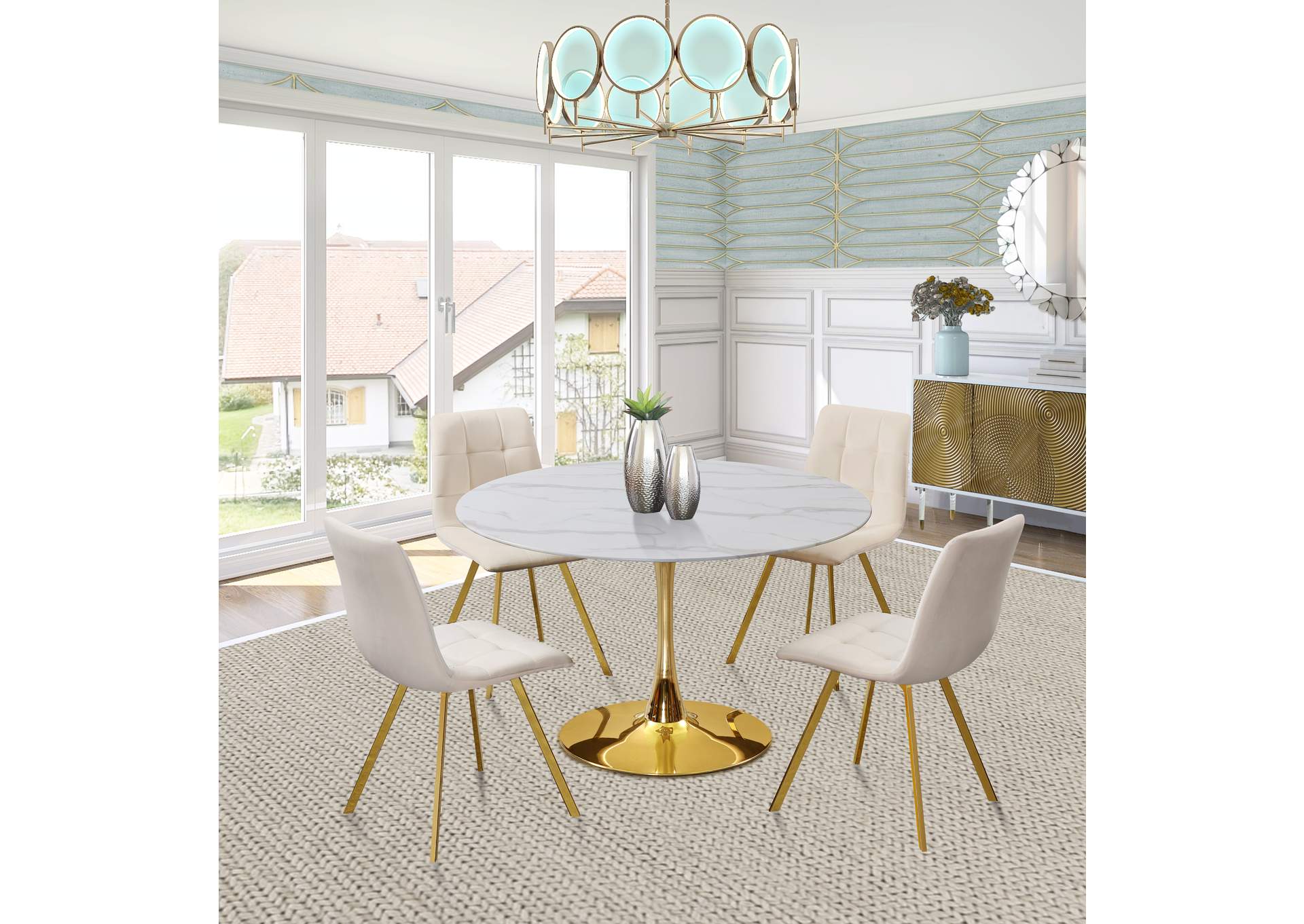 Tulip Gold Dining Table (3 Boxes),Meridian Furniture