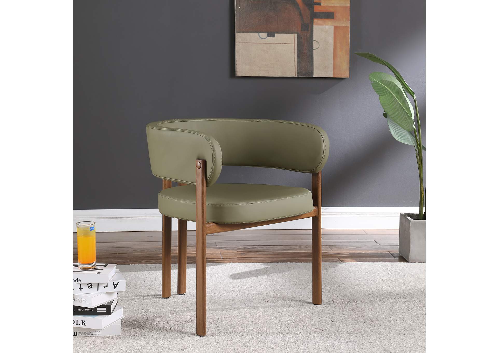 Gideon Olive Green Faux Leather Dining Chair Set of 2,Meridian Furniture