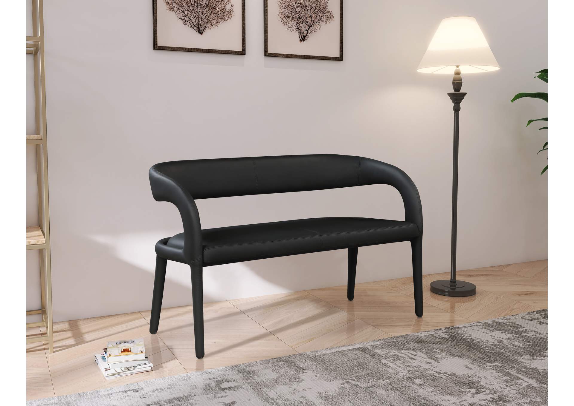 Sylvester Black Faux Leather Bench,Meridian Furniture