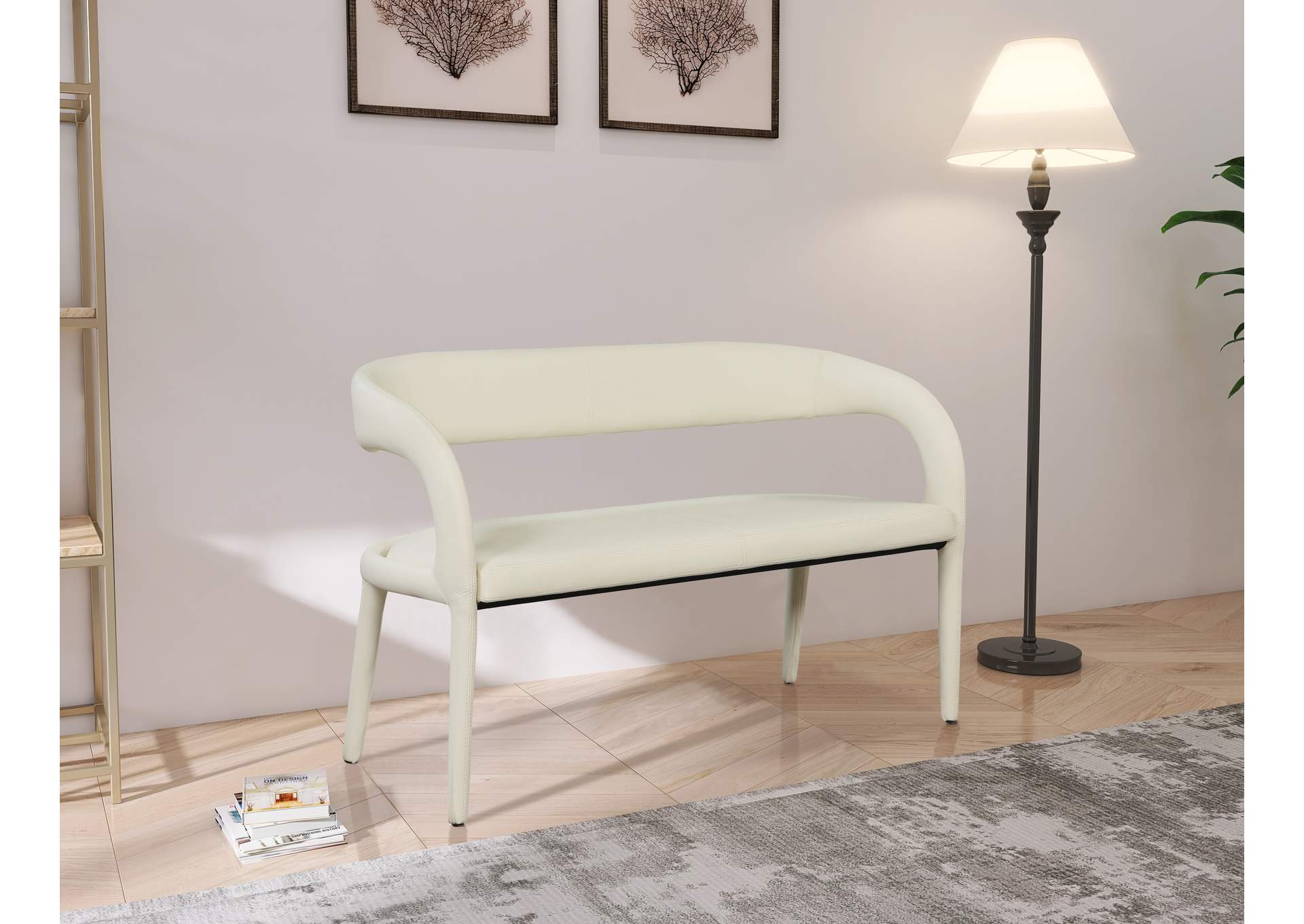 Sylvester Cream Faux Leather Bench,Meridian Furniture