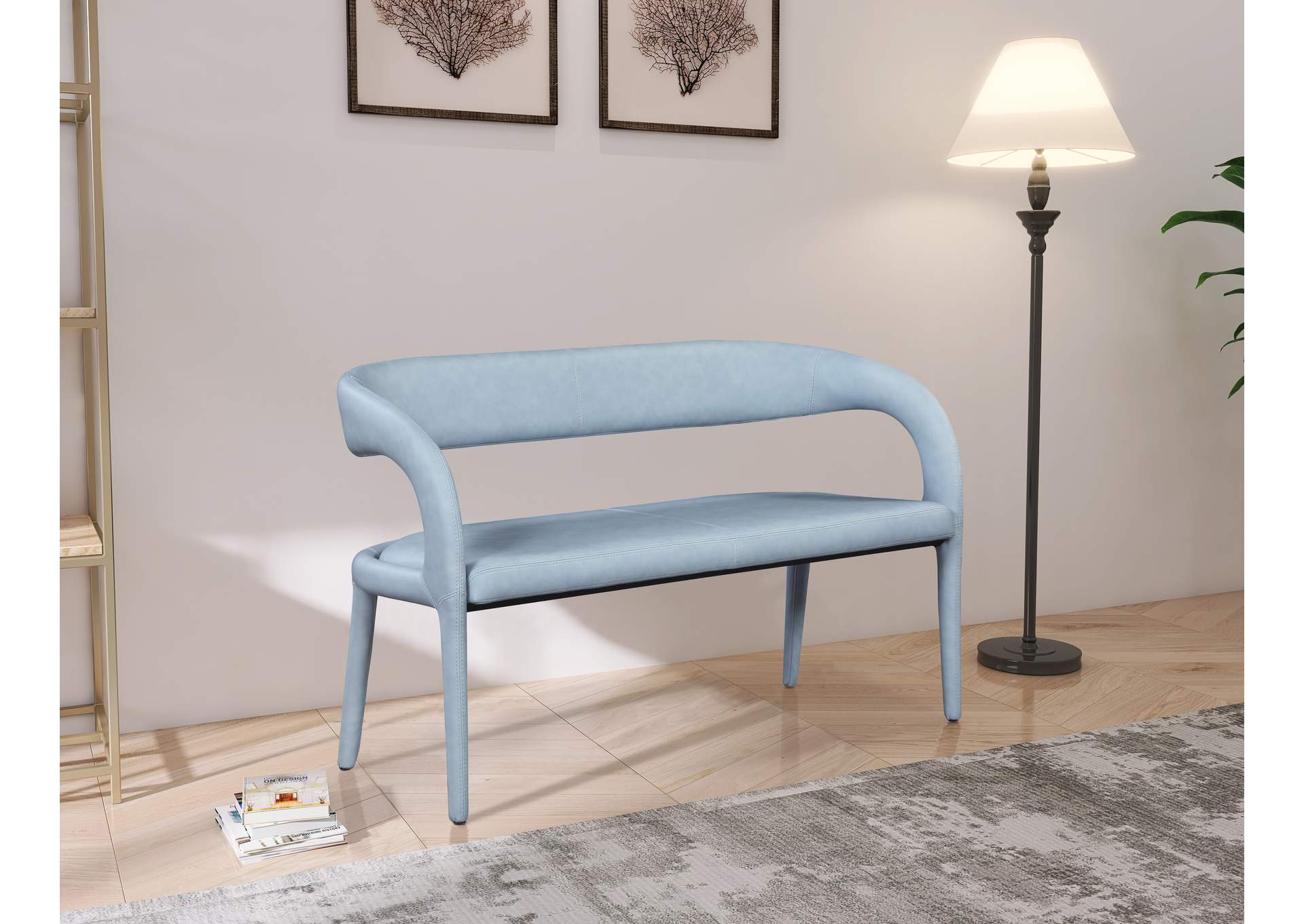 Sylvester Light Blue Faux Leather Bench,Meridian Furniture