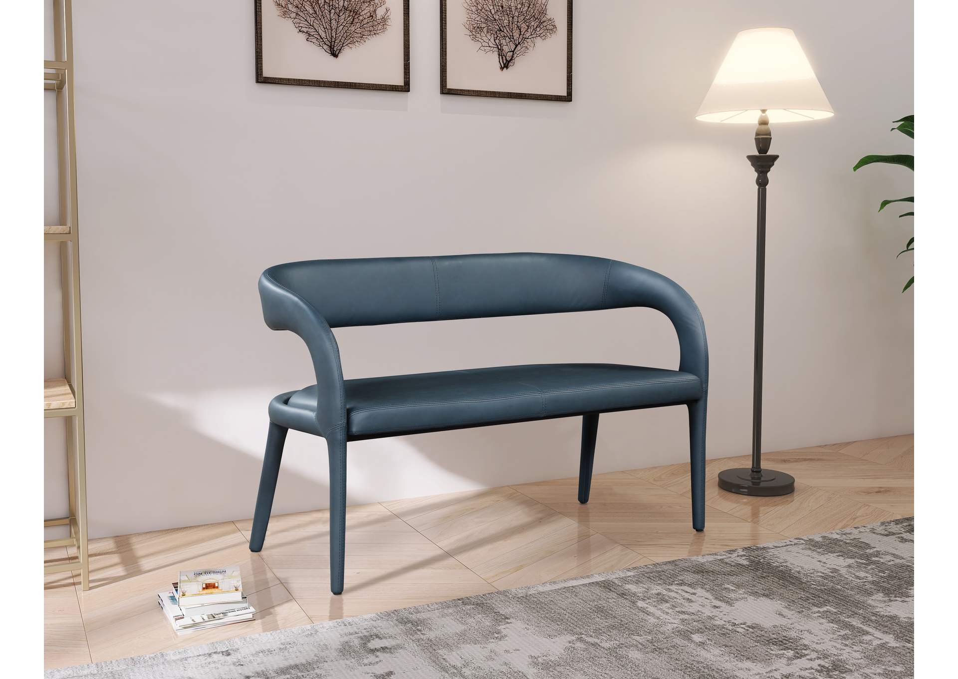 Sylvester Navy Faux Leather Bench,Meridian Furniture