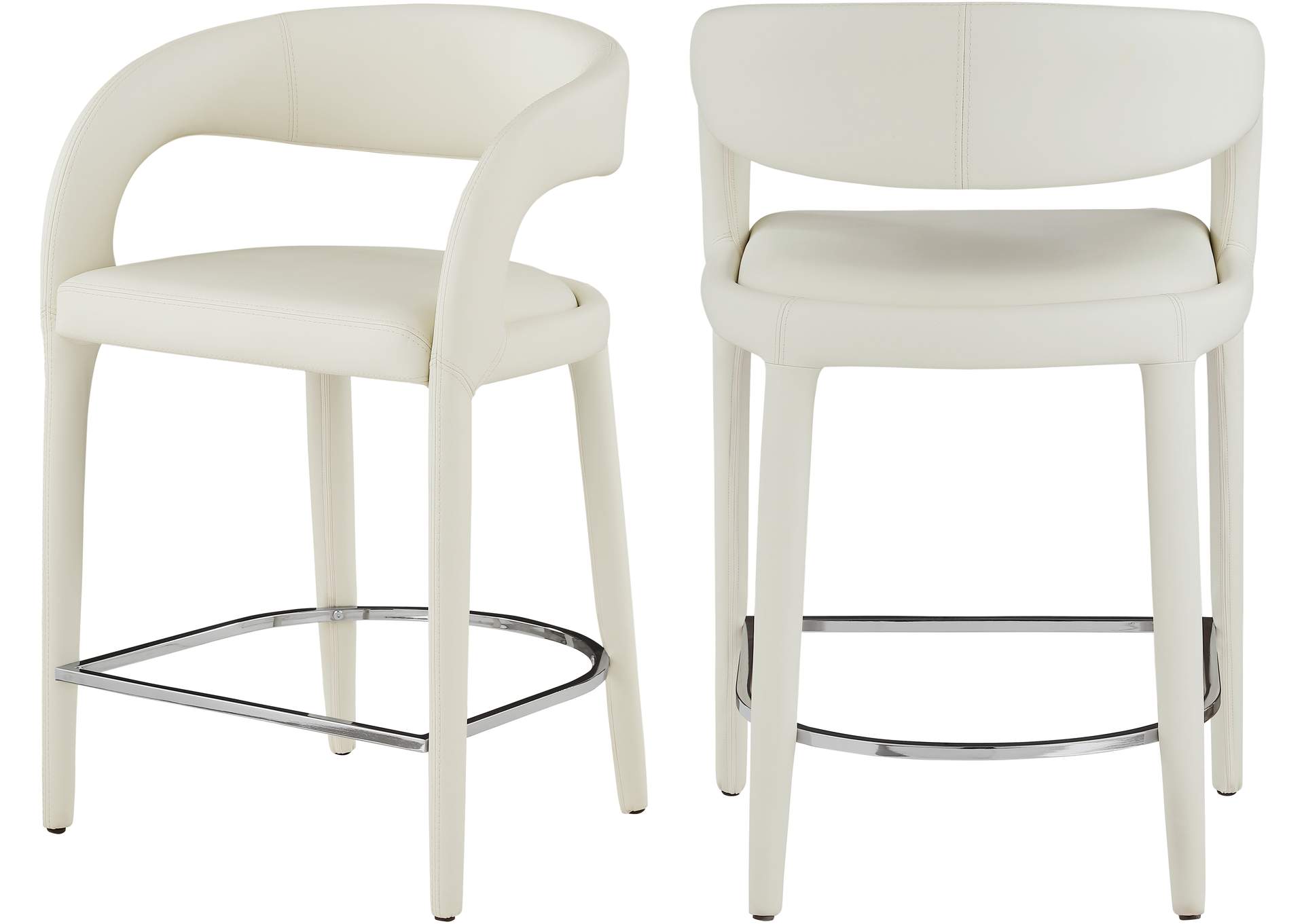 Sylvester Cream Faux Leather Stool,Meridian Furniture