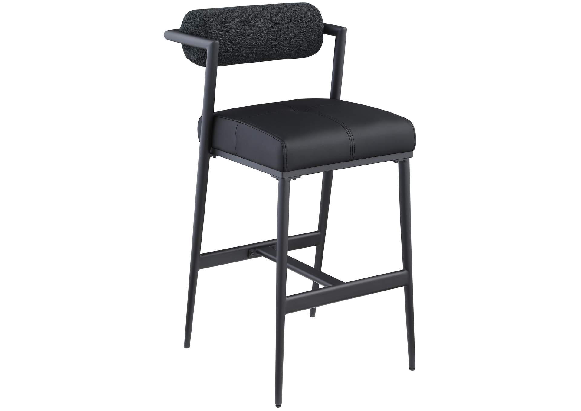 Stryker Black Boucle Fabric And Faux Leather Stool Set of 2,Meridian Furniture