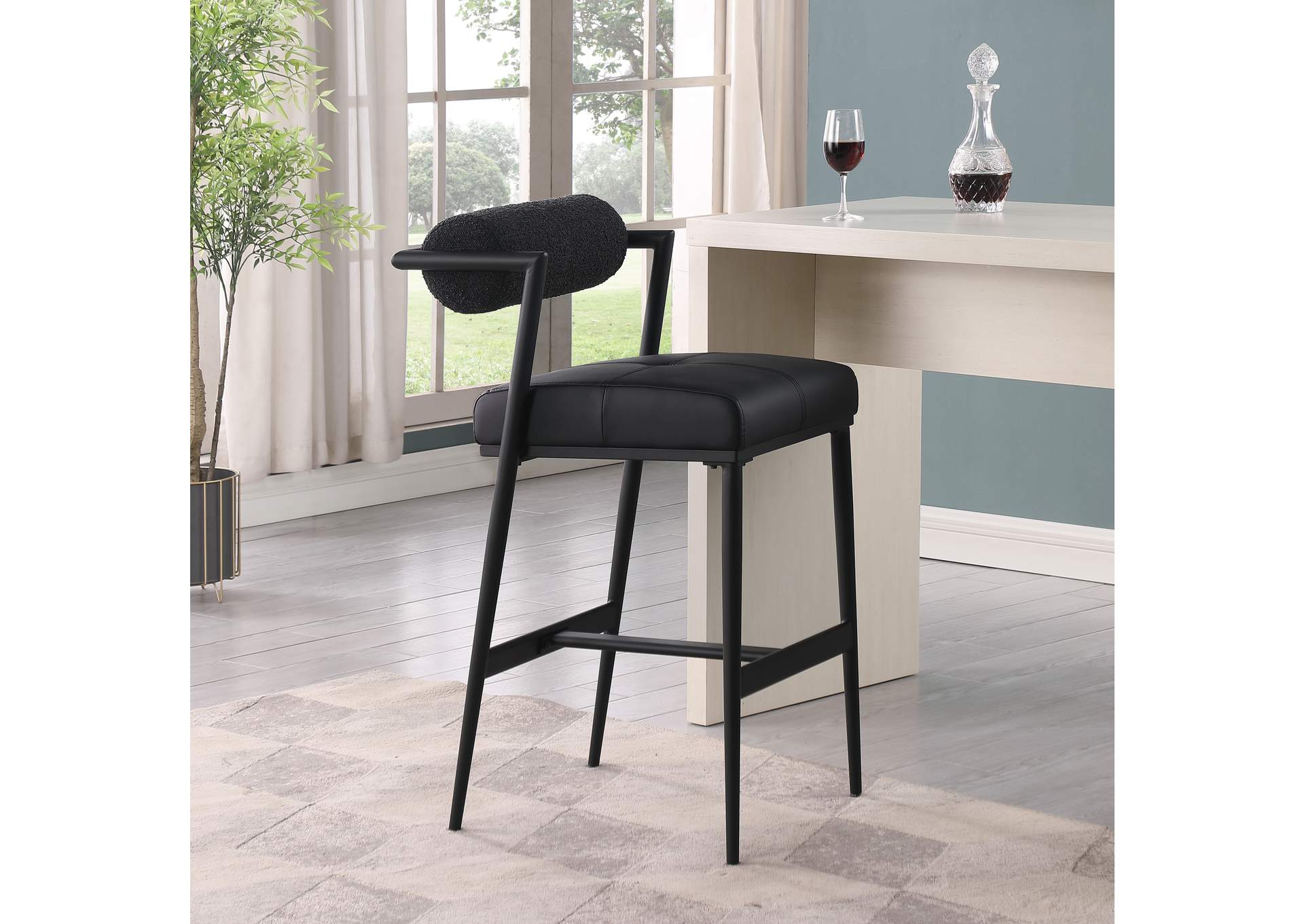 Stryker Black Boucle Fabric And Faux Leather Stool Set of 2,Meridian Furniture