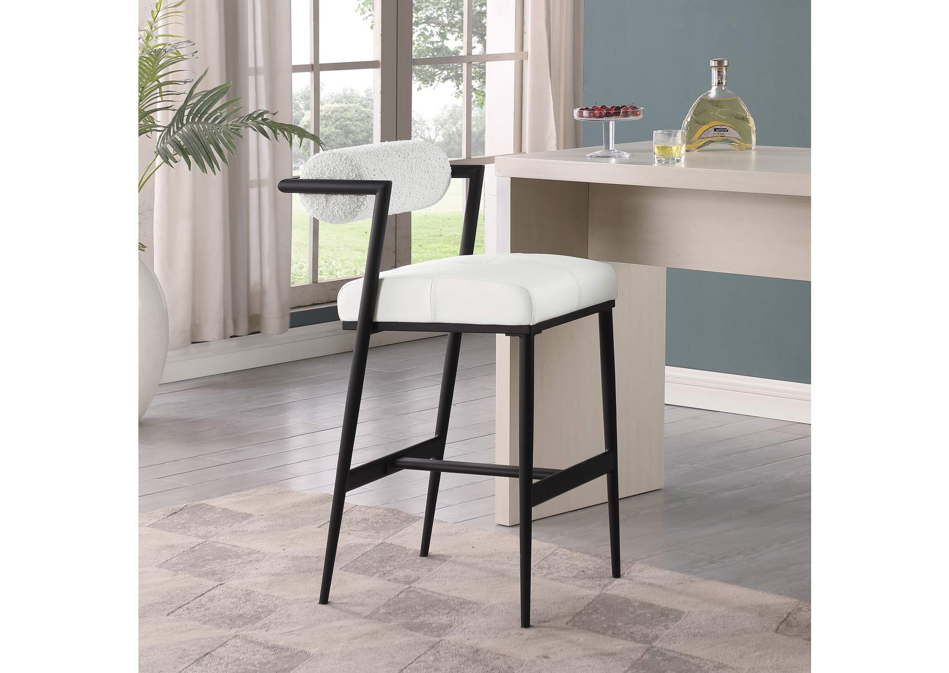 Stryker Cream Boucle Fabric And Faux Leather Stool Set of 2,Meridian Furniture