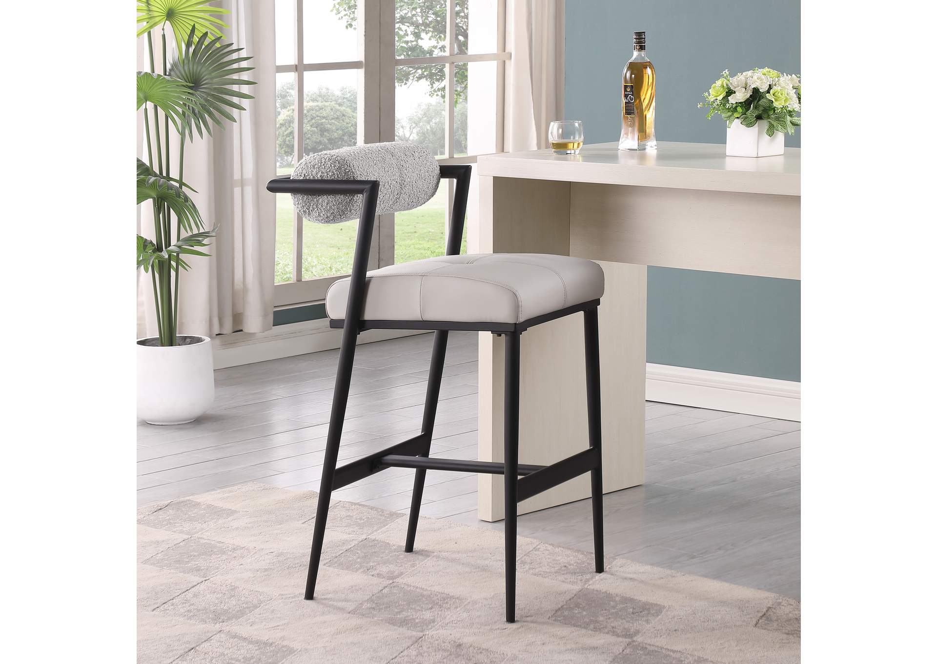 Stryker Taupe Boucle Fabric And Faux Leather Stool Set of 2,Meridian Furniture