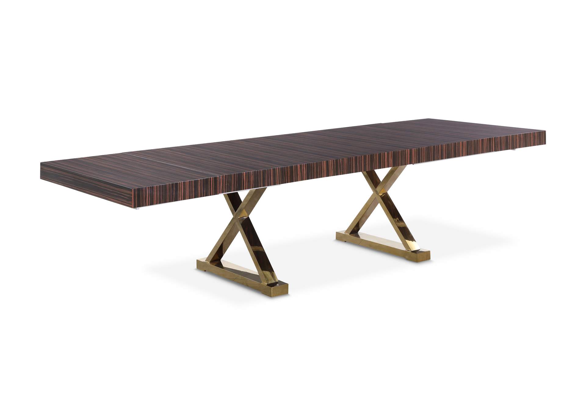 Excel Brown Zebra Wood Veneer Lacquer Extendable Dining Table (3 Boxes),Meridian Furniture