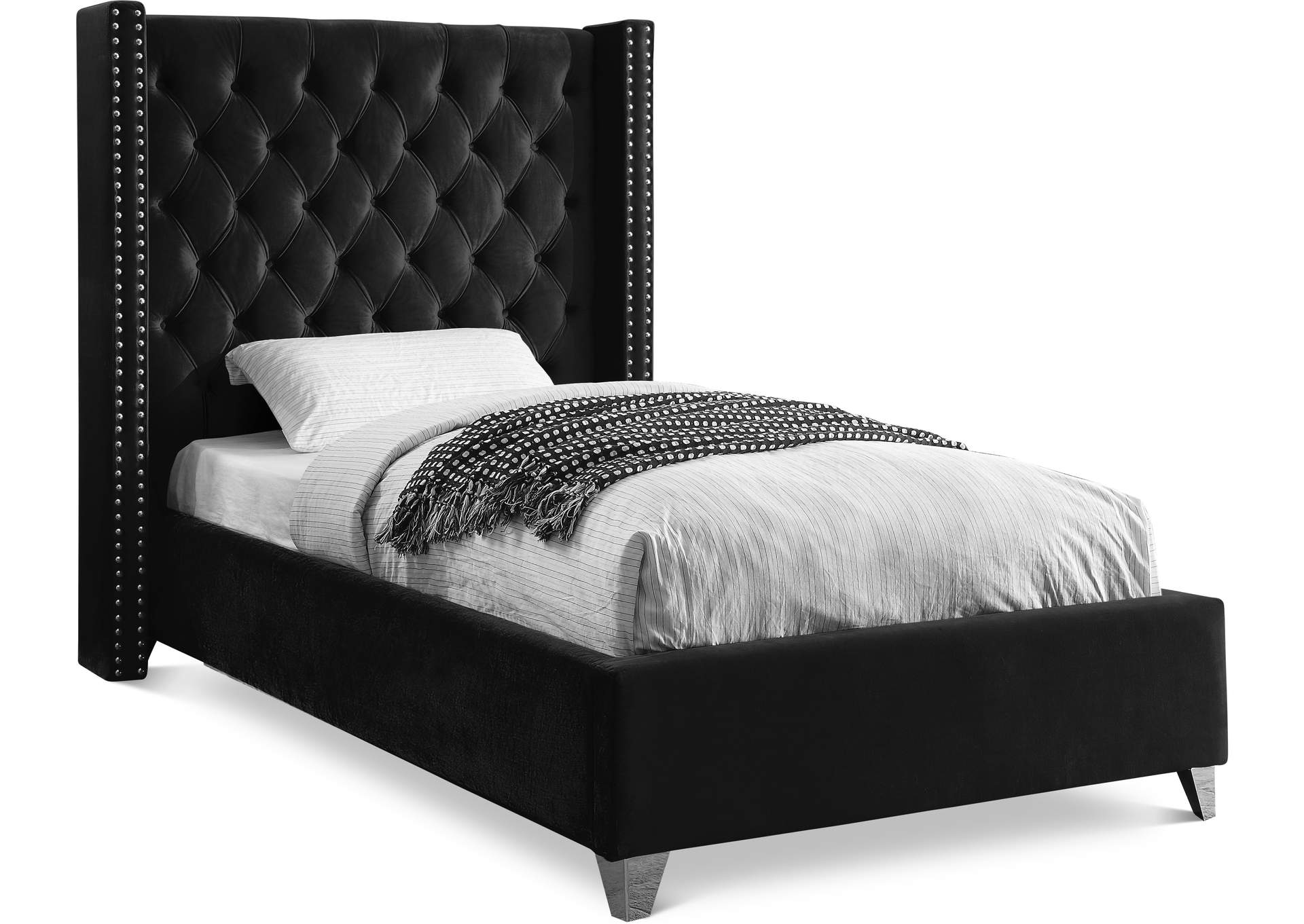 Aiden Black Velvet Twin Bed,Meridian Furniture