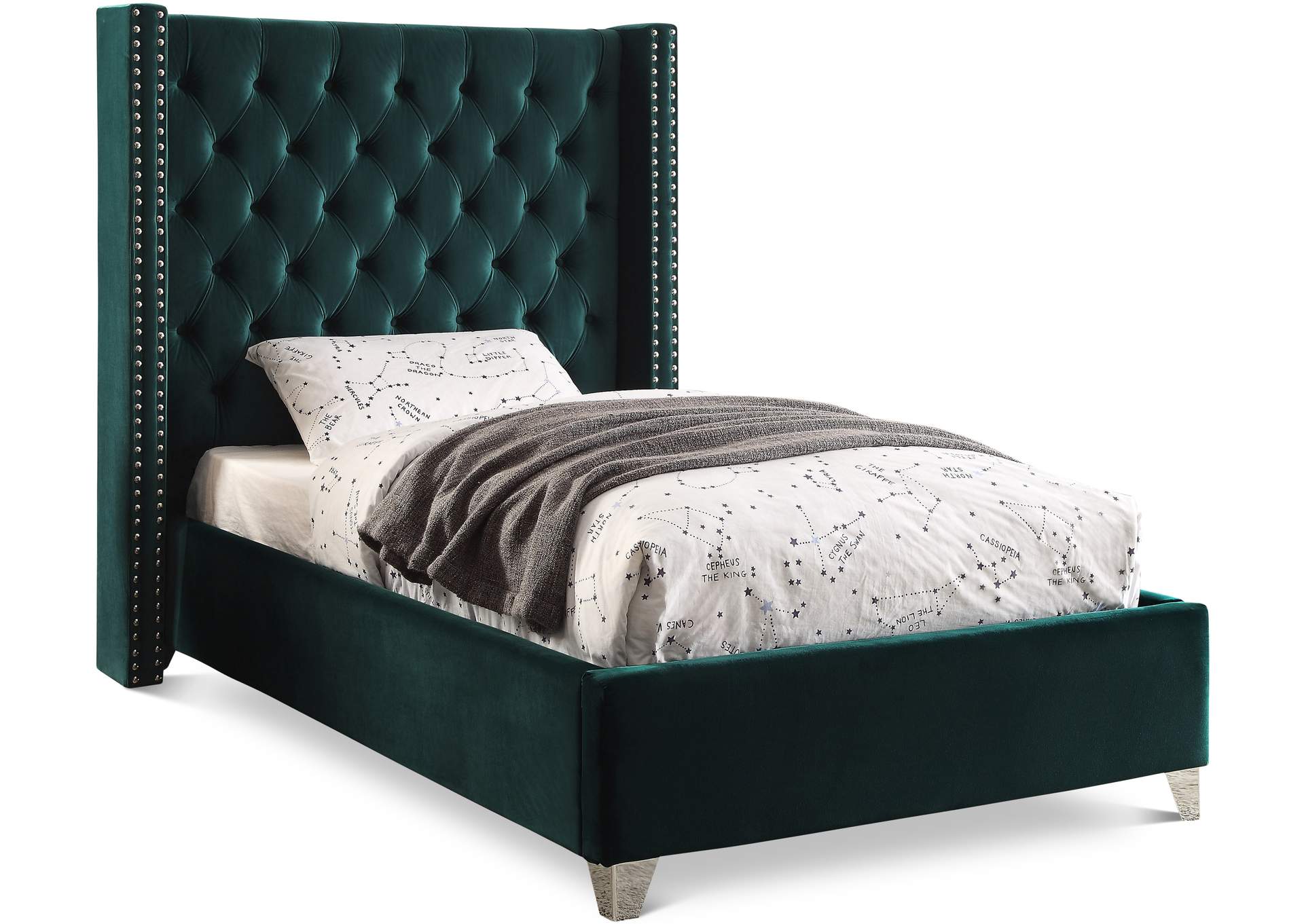 Aiden Green Velvet Twin Bed,Meridian Furniture