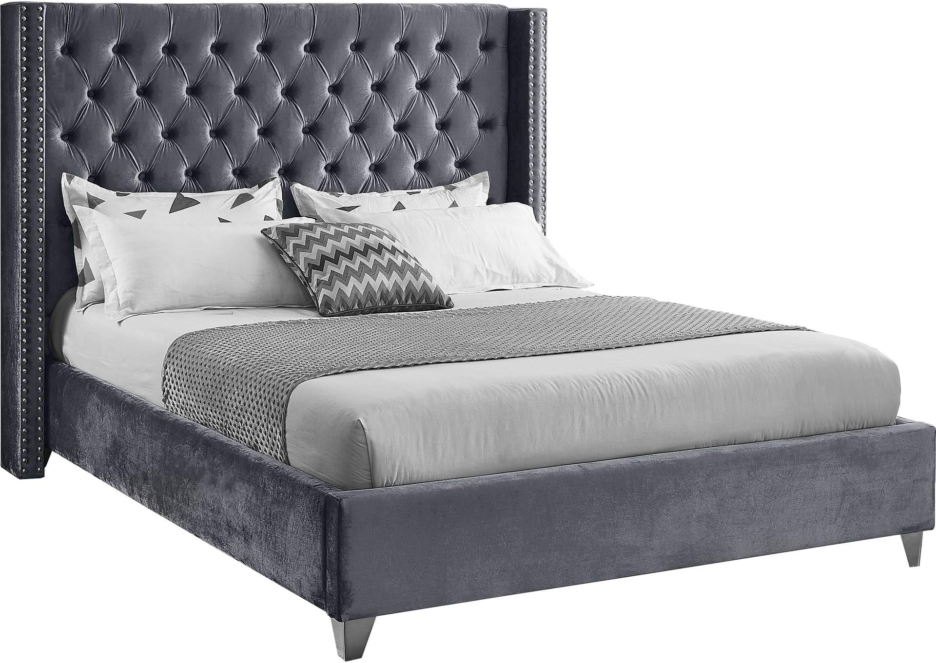 Grey velvet full size shop bed