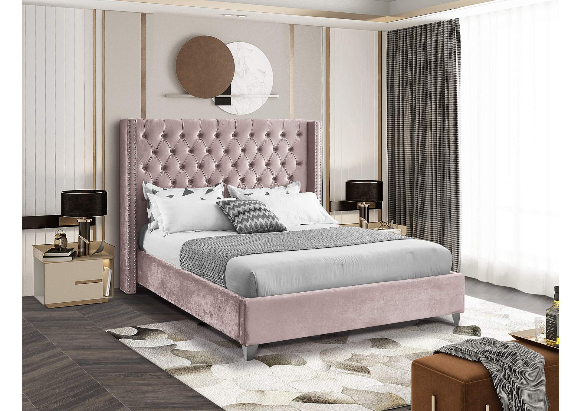 Aiden Pink Velvet Full Bed,Meridian Furniture