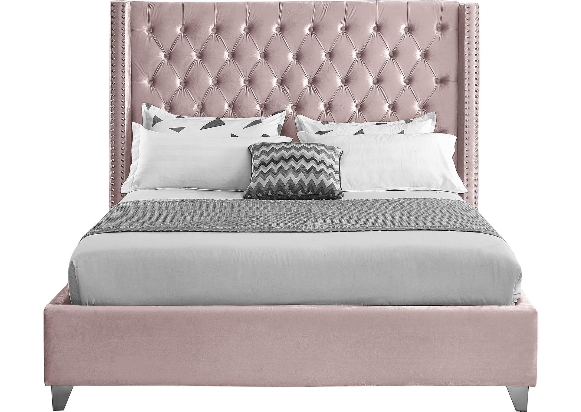 Aiden Pink Velvet Full Bed Amazing, Aiden Gray Velvet Bed King