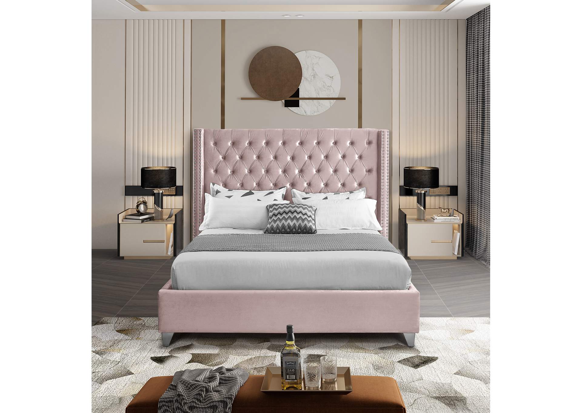 Aiden Pink Velvet King Bed,Meridian Furniture