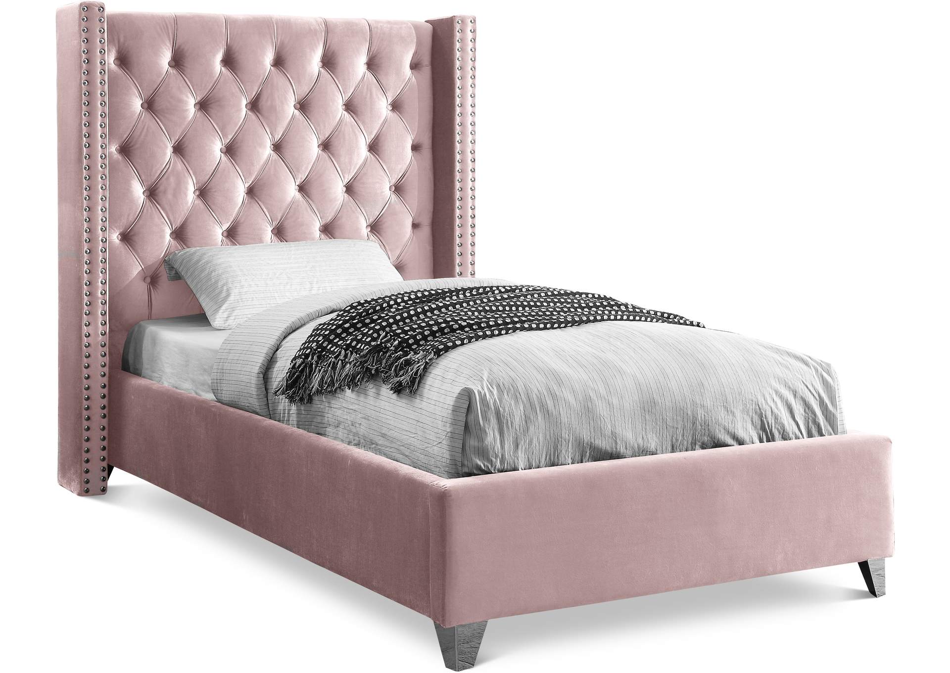 Aiden Pink Velvet Twin Bed