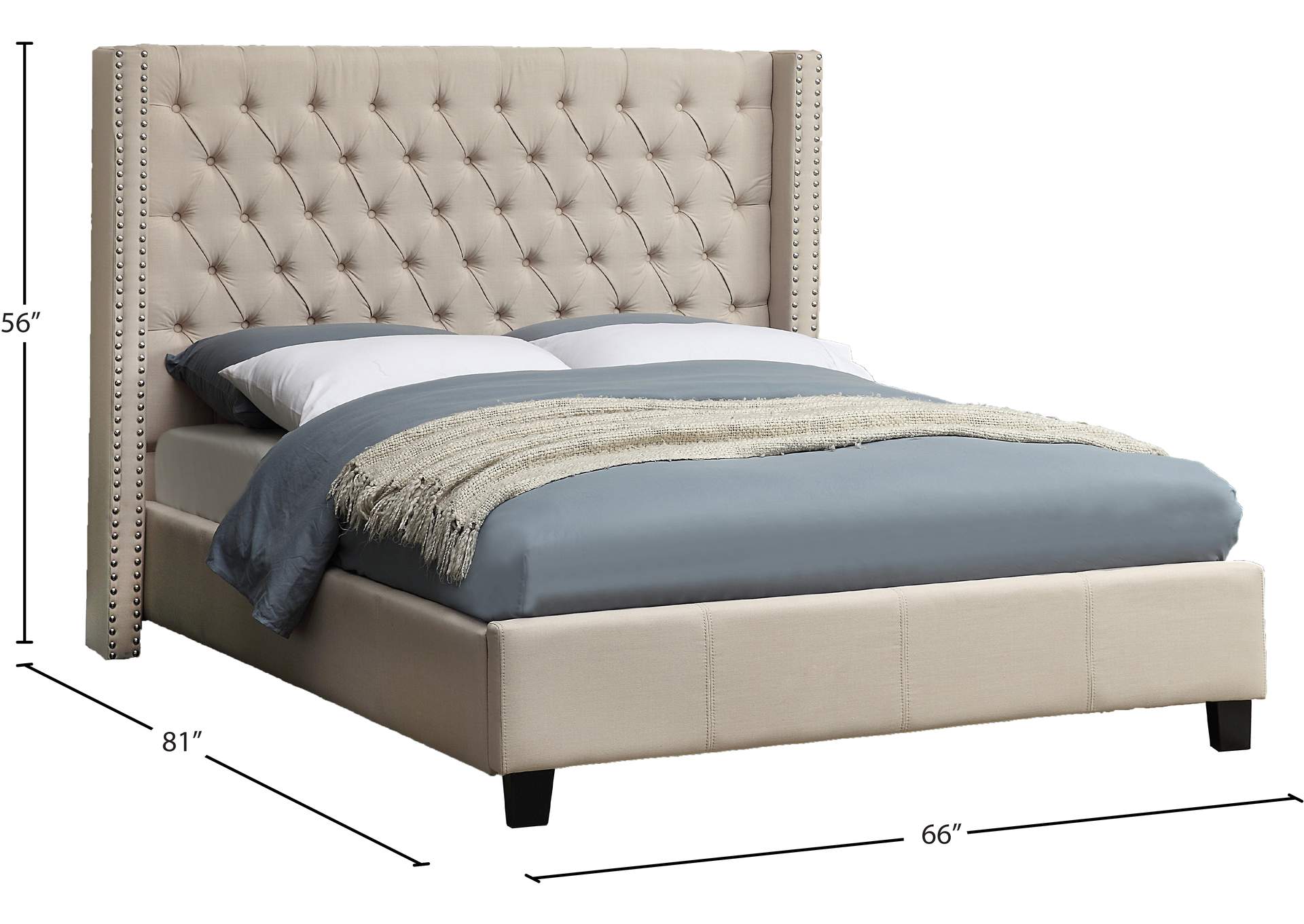 Ashton Beige Linen Textured Full Bed,Meridian Furniture