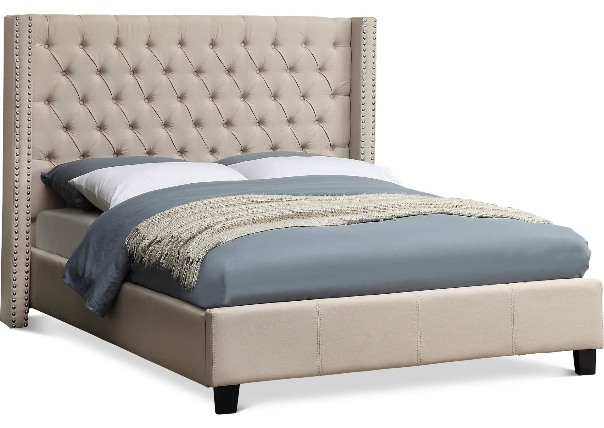 Ashton Beige Linen Textured King Bed,Meridian Furniture