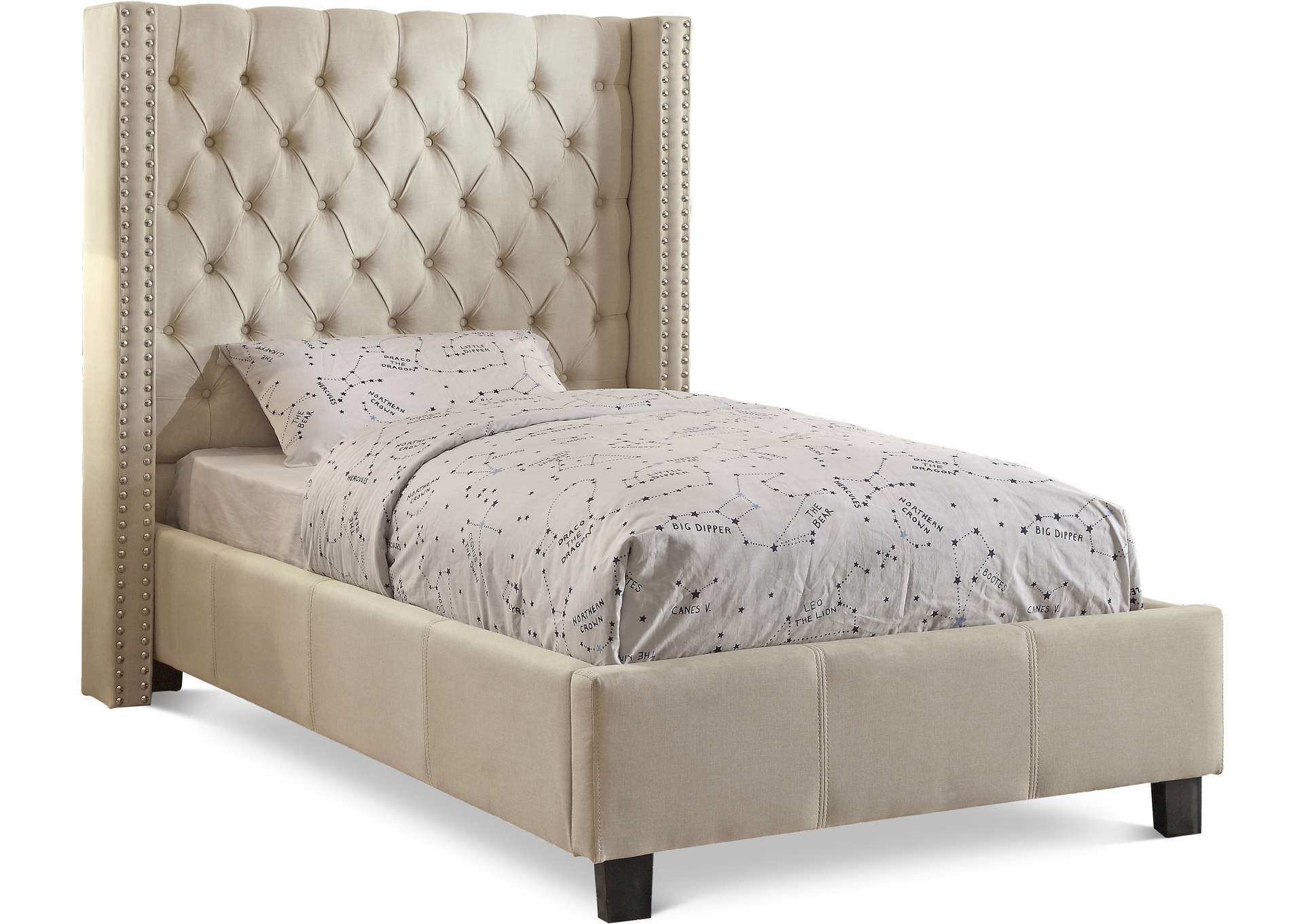 Ashton Beige Linen Textured Twin Bed,Meridian Furniture