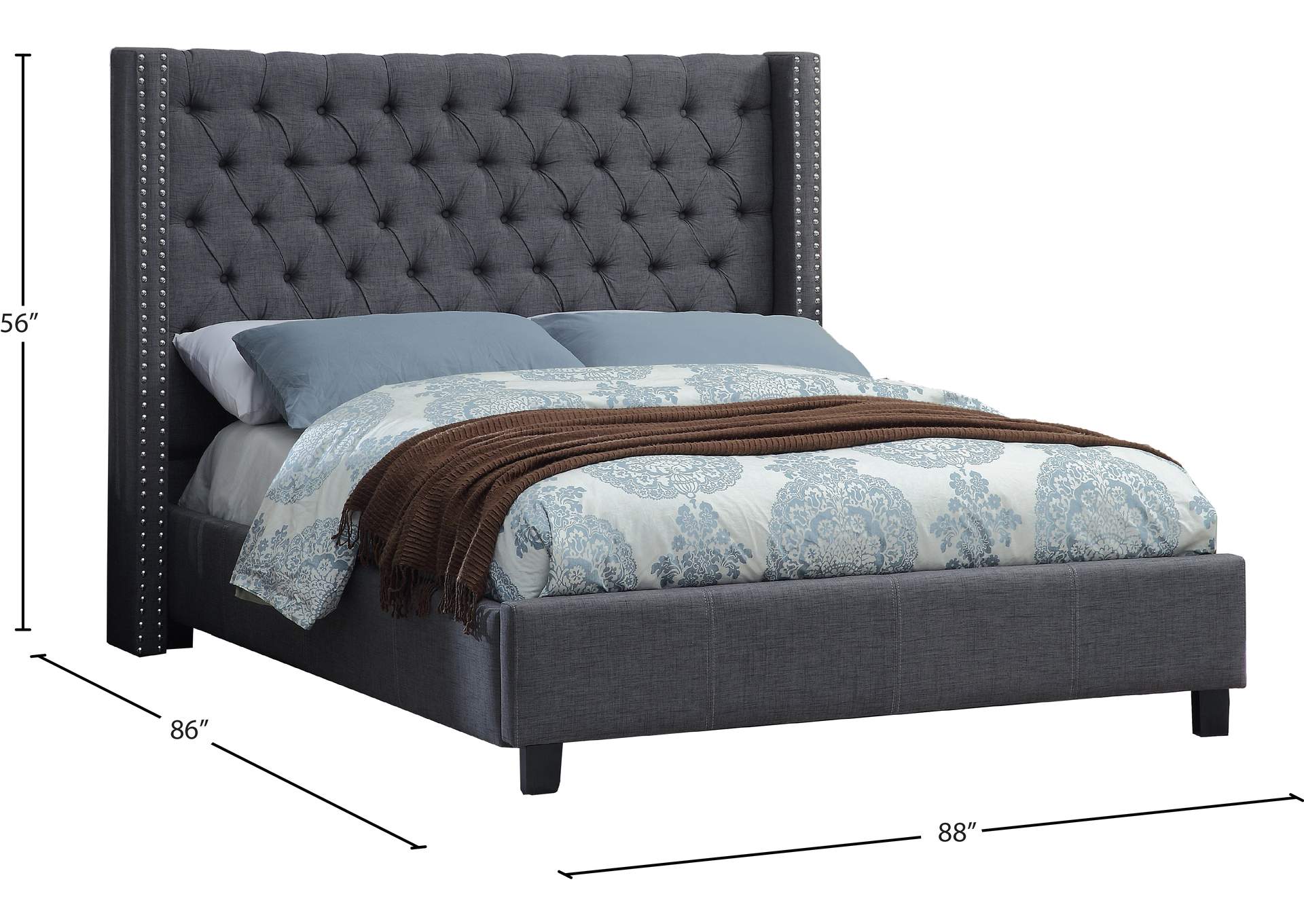 Ashton Grey Linen Textured King Bed,Meridian Furniture