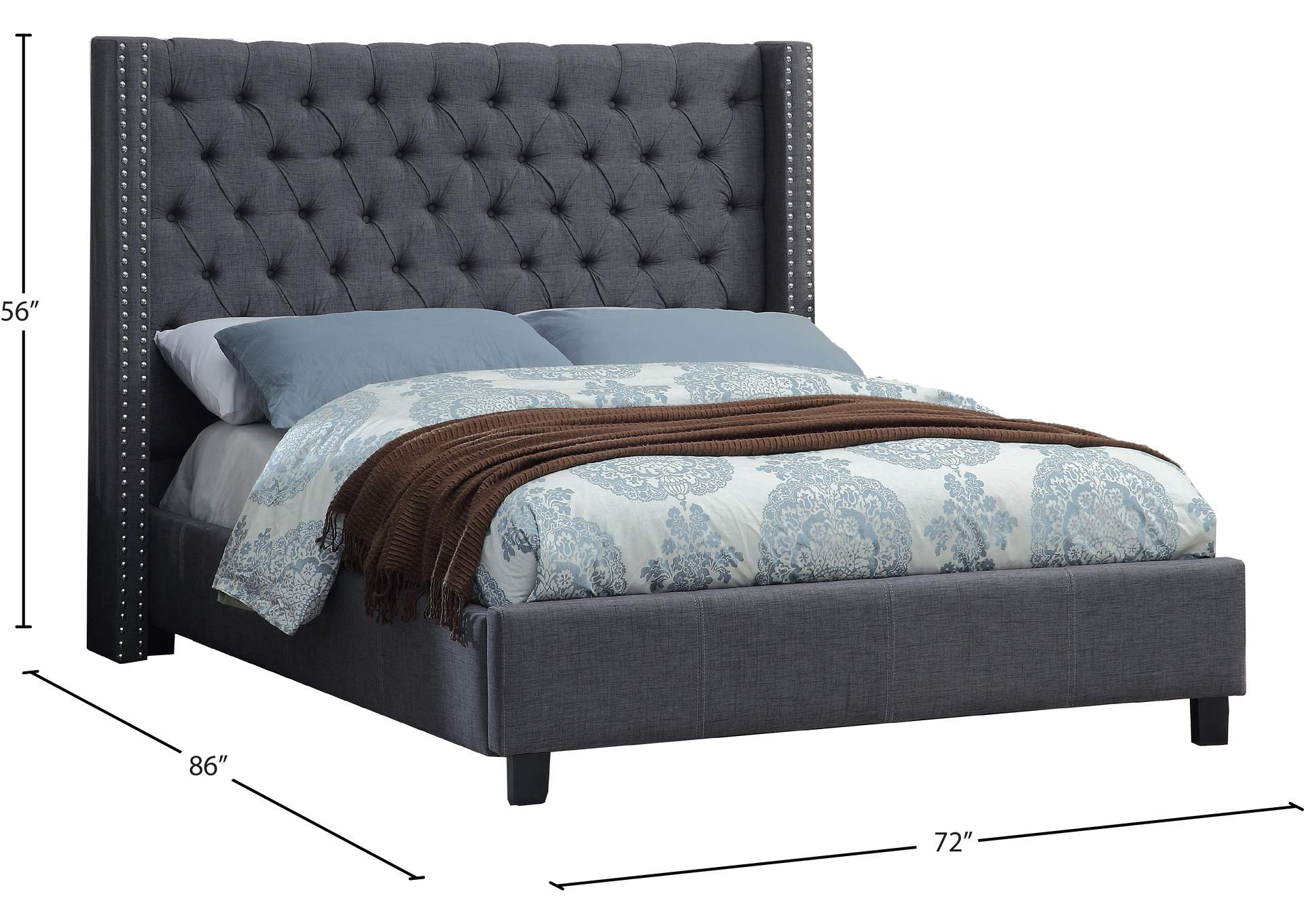 Ashton Grey Linen Textured Queen Bed,Meridian Furniture