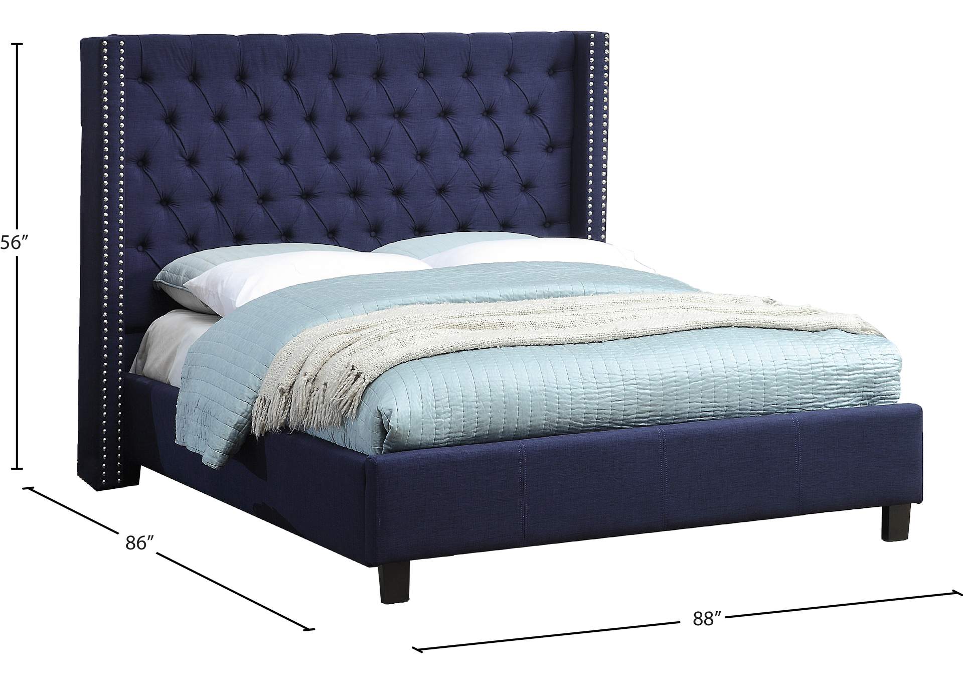 Ashton Navy Linen Textured King Bed,Meridian Furniture